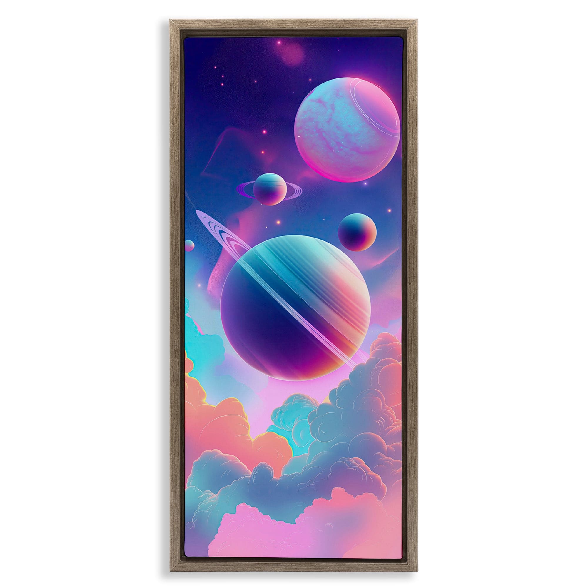 Stupell Industries BT-298-FFE-10X24 Pastel Clouds with Planets Floating Frame design by Wumples