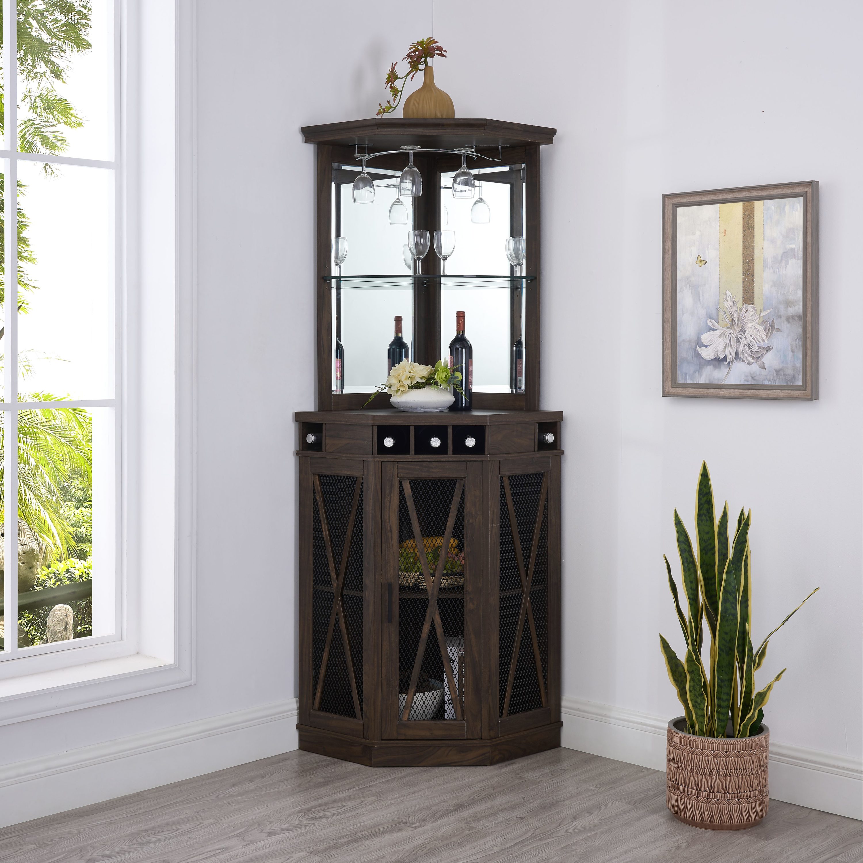 Corner bar discount with wine storage