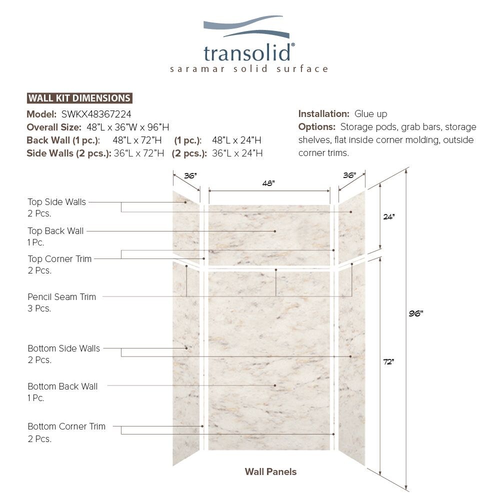 Transolid Saramar Velvet 36-in W x 36-in D x 96-in H Biscotti Marble ...