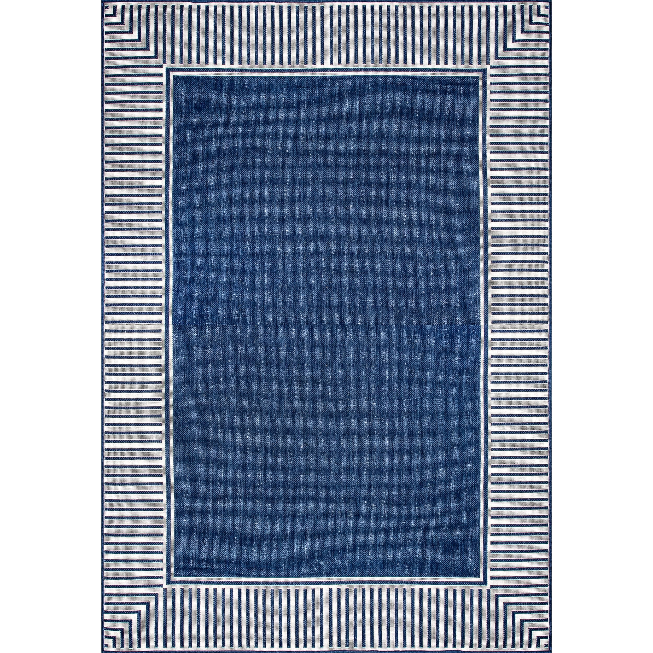 Navy and White Striped Synthetic 2' x 8' Runner Rug