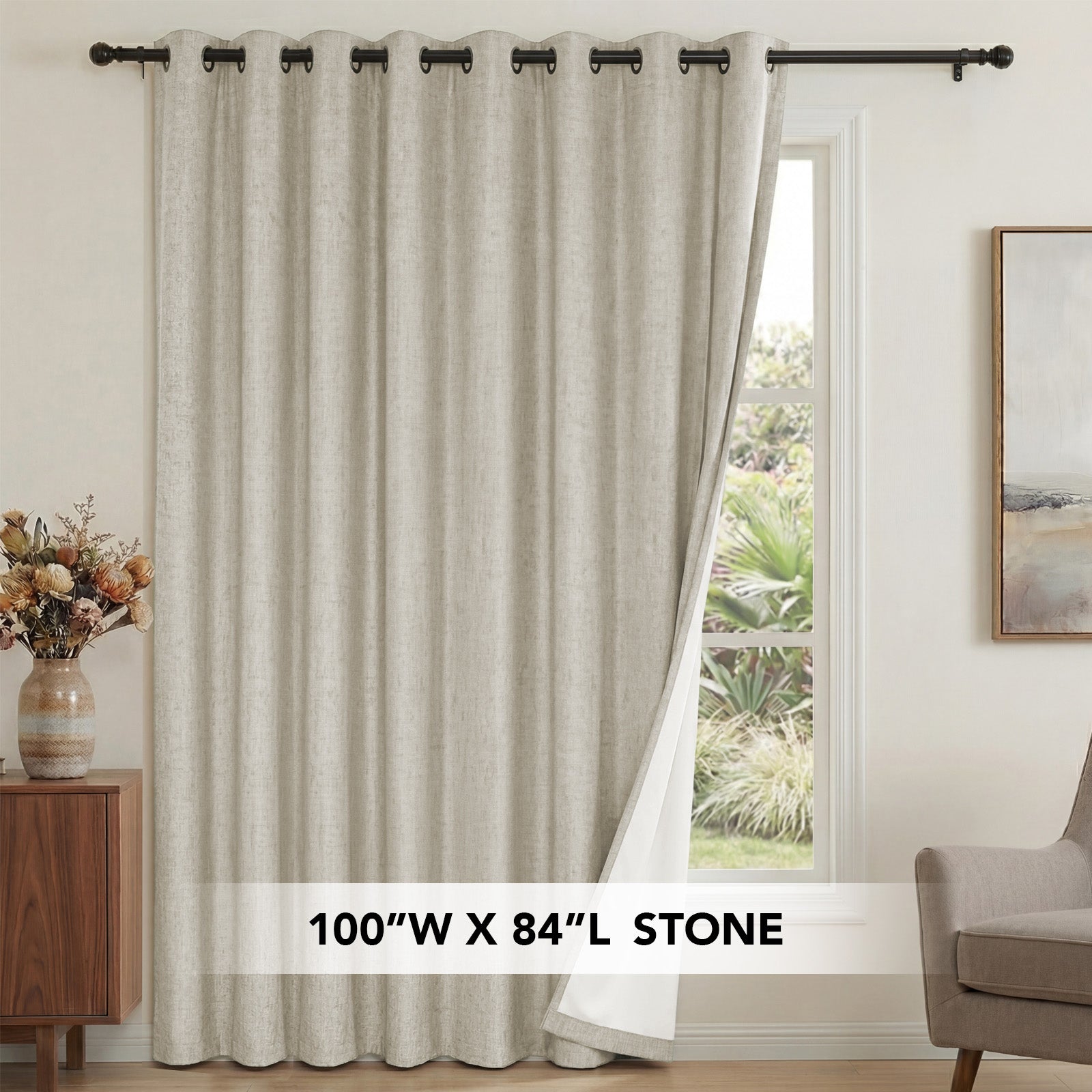 H.Versailtex  Premium Blackout Single Curtain Panel Grommet Top 100 x 84 in Stone