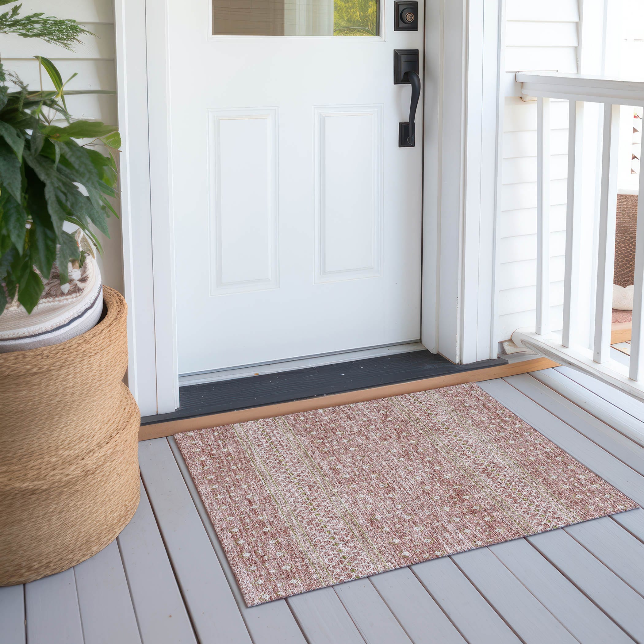 Blush Rectangular Synthetic Flat Woven Washable Rug