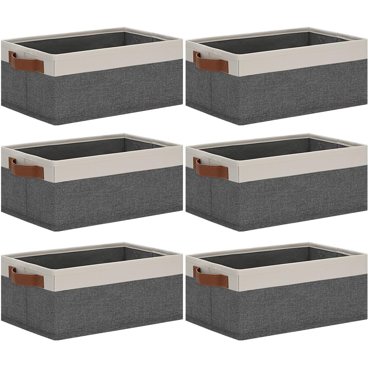 UUDULY  Small Fabric Storage Bins with Handles 6 pack 11 8 x 7 87 x 5 11 inch Organizer Baskets for Shelves Closet Clothes Socks DVDs Grey White