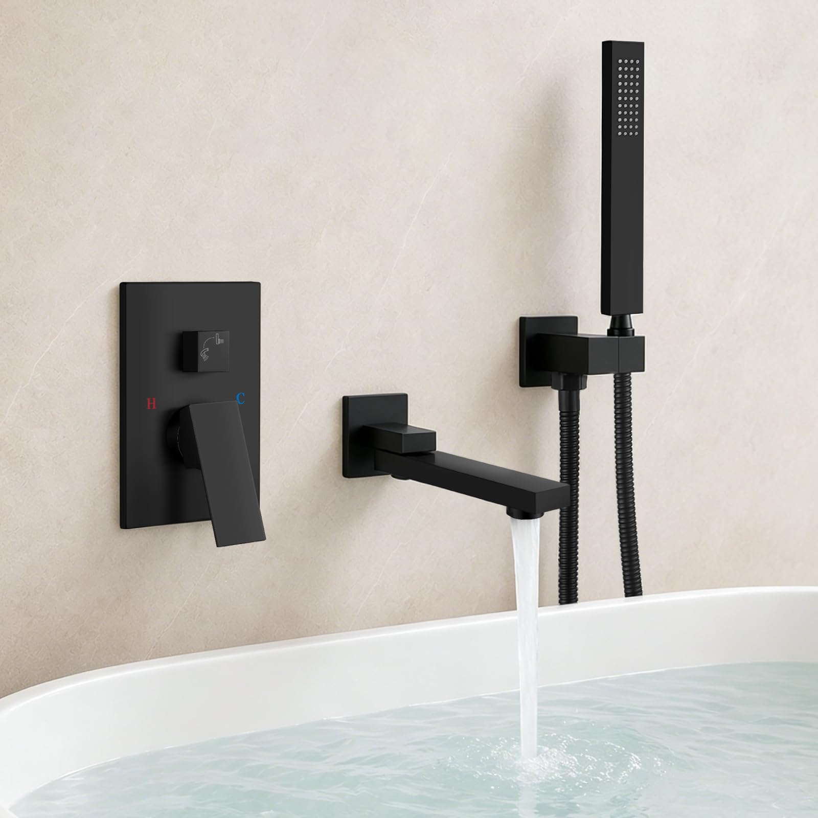 JVFCXXV Wall Mounted Bathtub Faucet with Hand Held Sprayer Single ...