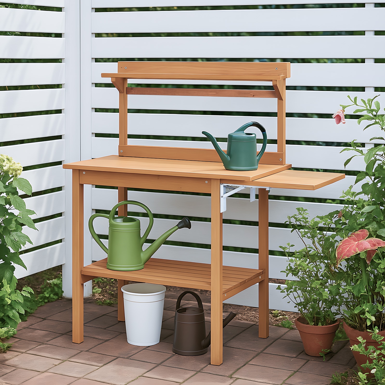 Outopee LO1G54000133 Potting Bench 45.3-in x 51.2-in x 17.9-in Light Brown Potting Bench