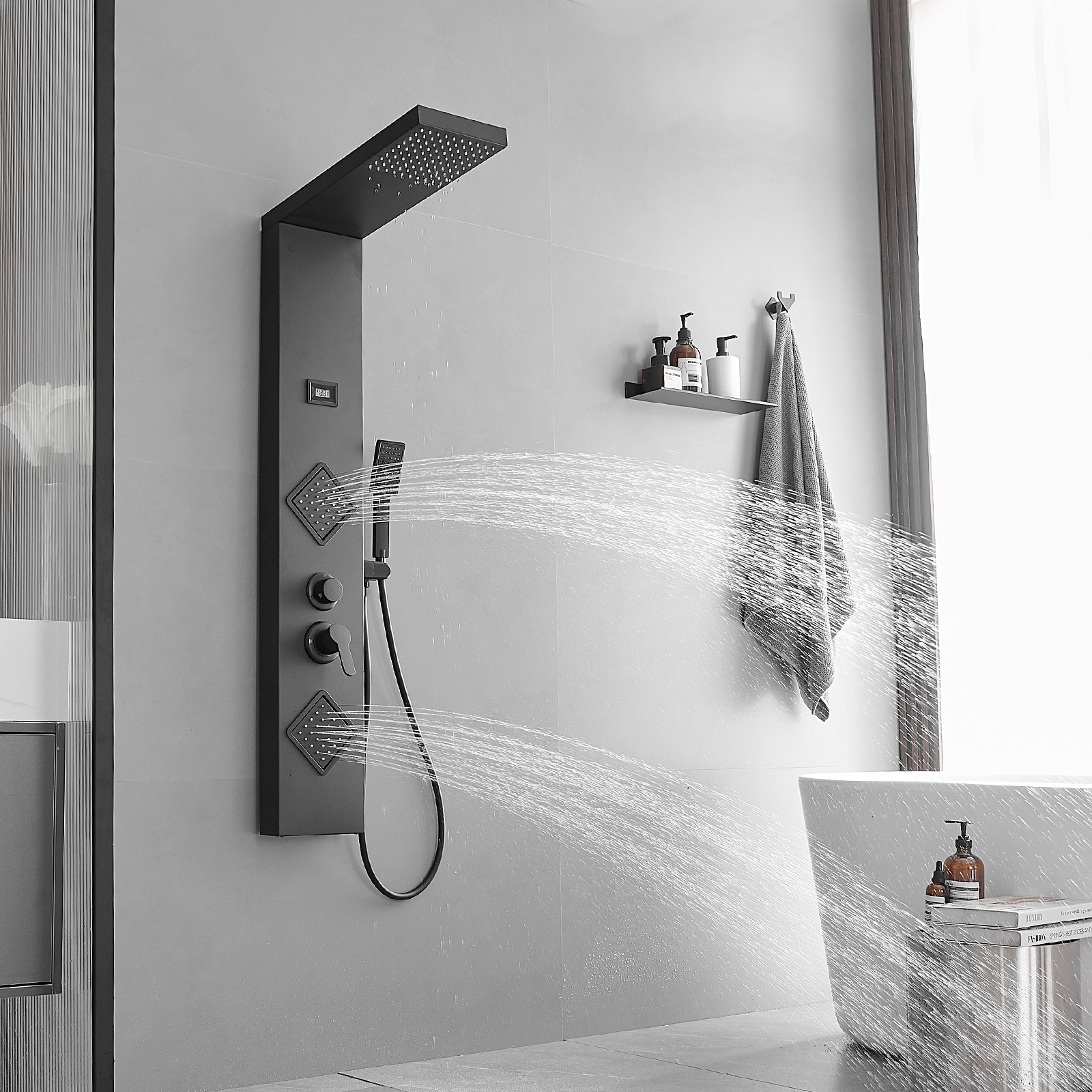 BWE YTP05 Shower Panel System Matte Black Shower Tower System With 3 ...