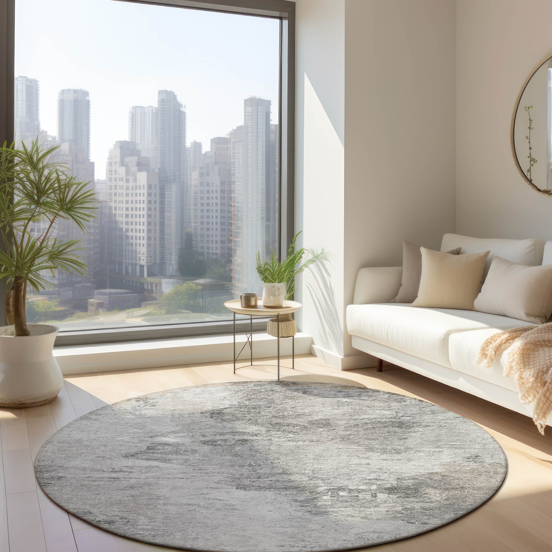 Addison Rugs ACN592SV8RO Chantille ACN592SV 8 x 8 (ft) Polyester Silver Round Indoor/Outdoor Abstract Machine washable Area rug
