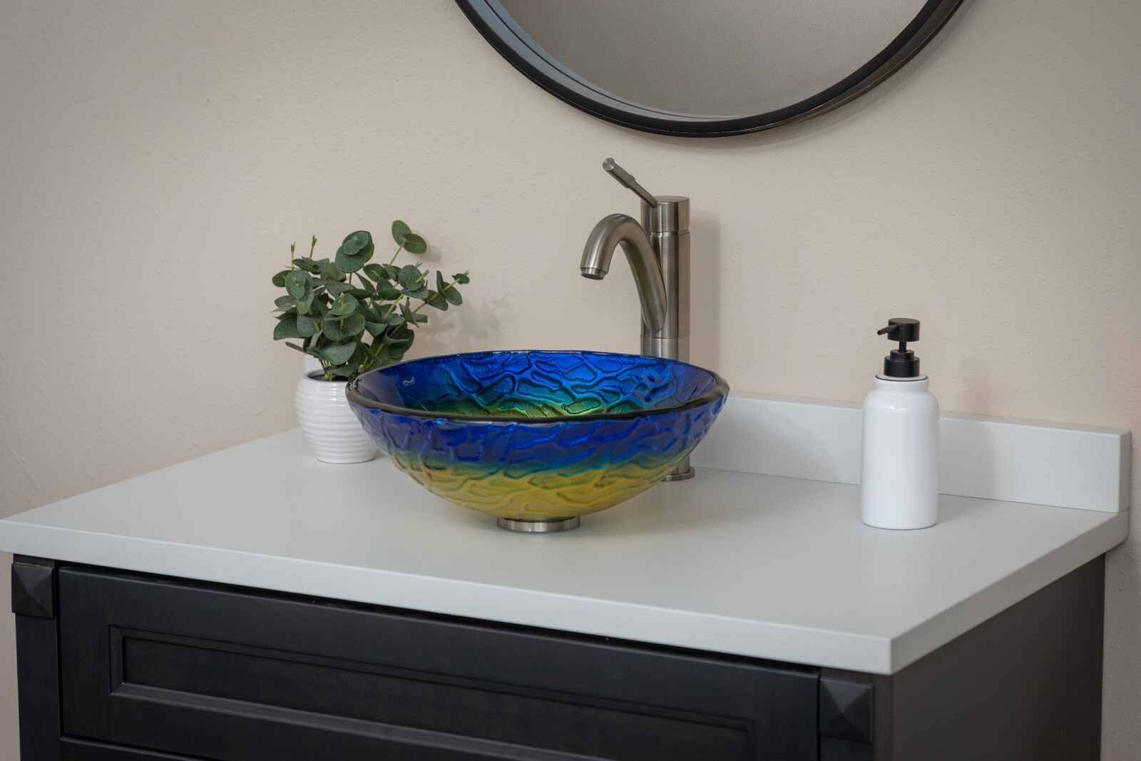 14.25'' Blue and Yellow Glass Vessel Sink