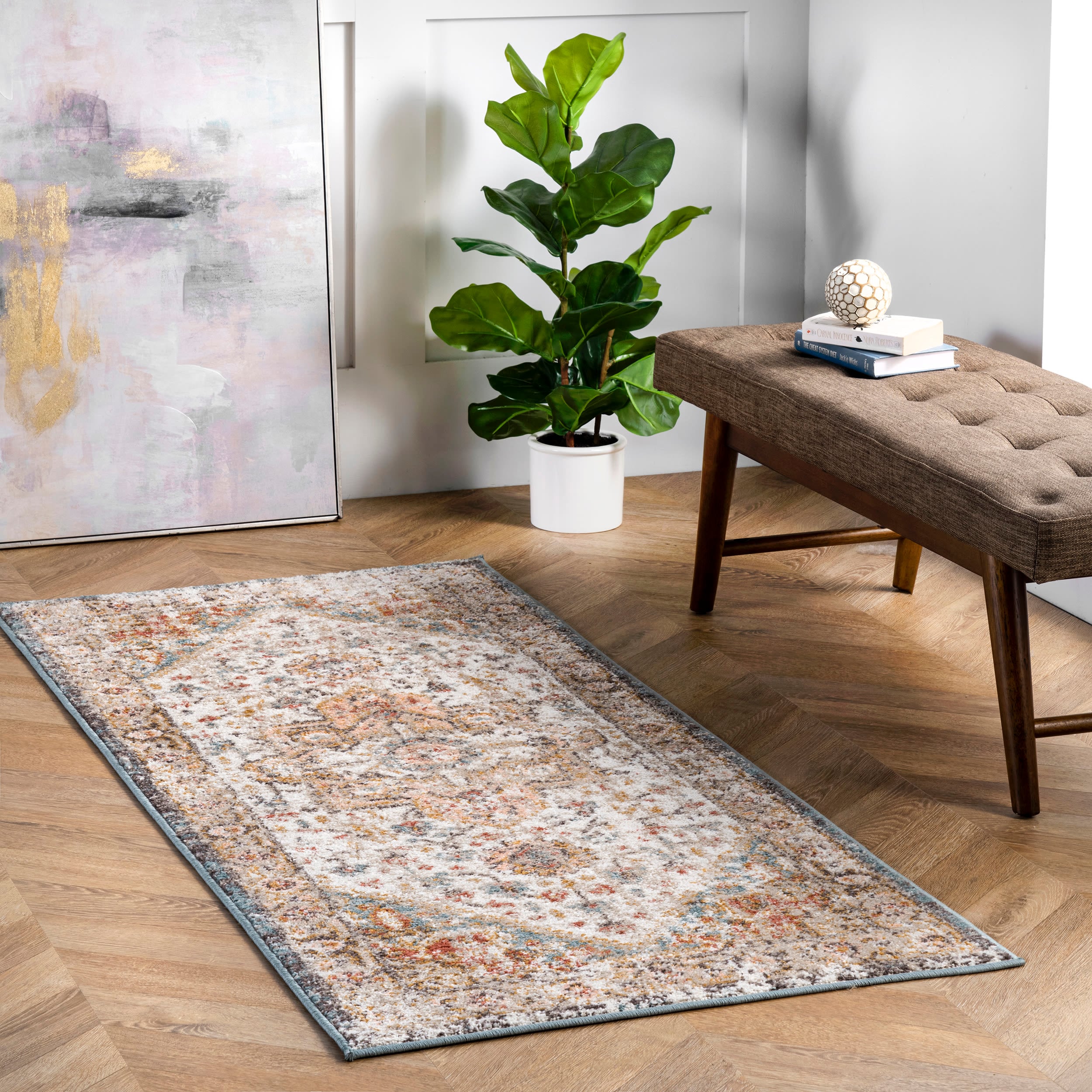 nuLOOM GRWS04A-26010 Justine 2 x 10 (ft) Loomed Polypropylene Beige Rectangular Indoor Medallion Vintage Vacuum regularly Runner rug