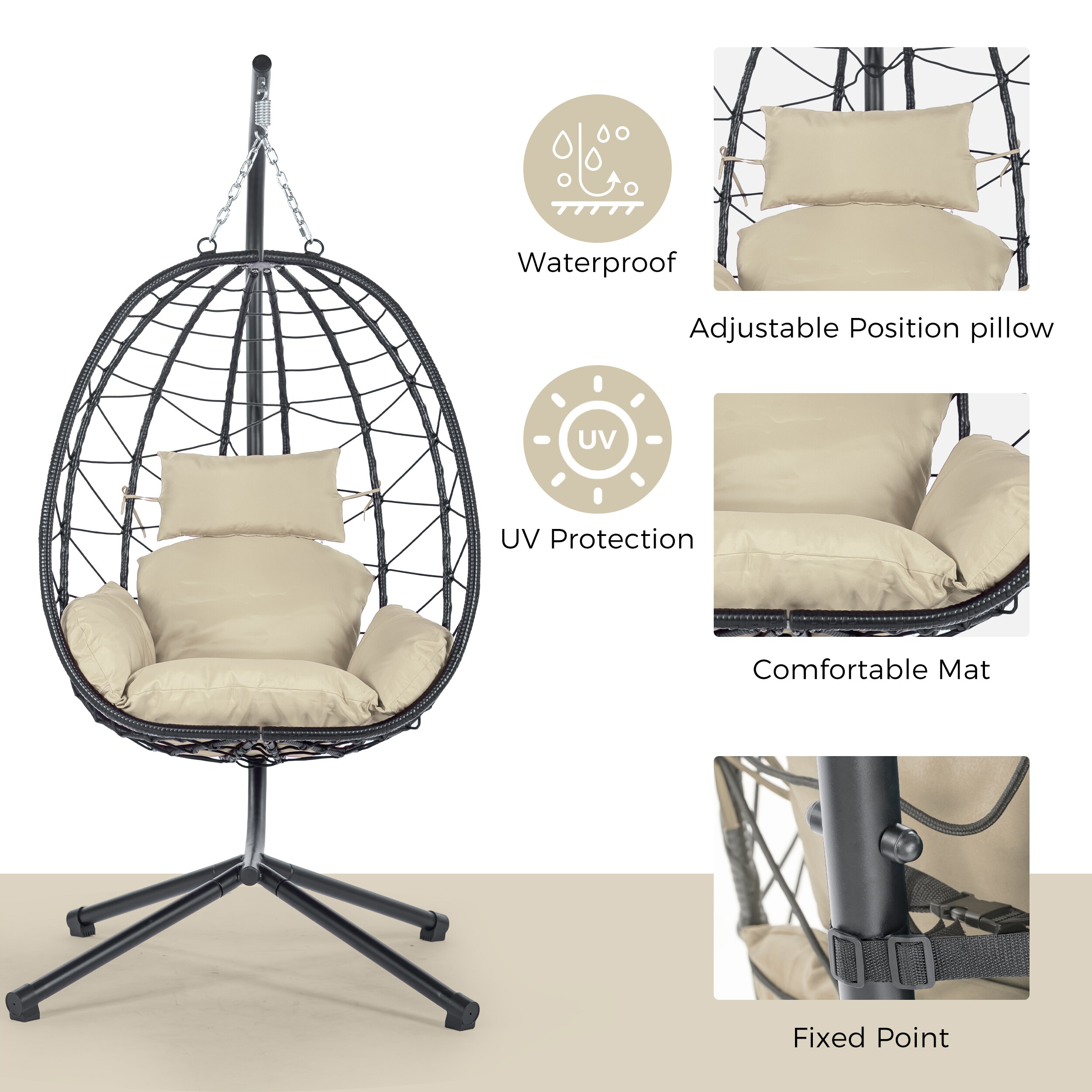 Mondawe Beige Fabric Hammock Chair with Stand in the Hammocks ...