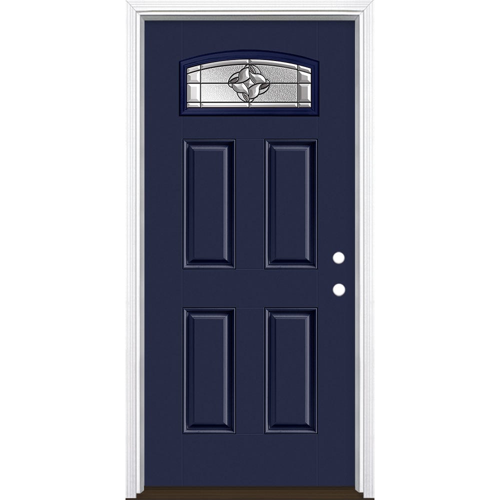 Masonite 3423225 Rozet 36-in x 80-in x 4-9/16-in Fiberglass 1/4 lite Left-hand inswing Eclipse Painted Prehung Single door Front Door with Brickmould Insulating core Decorative glass