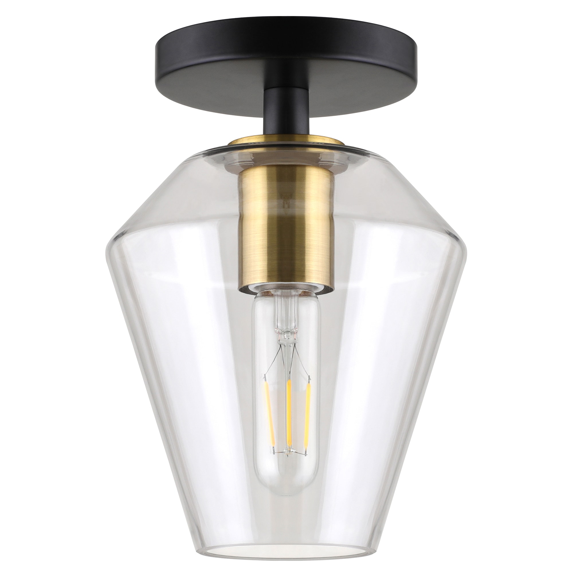 Remy 7" Matte Black and Brass Semi Flush Mount with Glass Shade