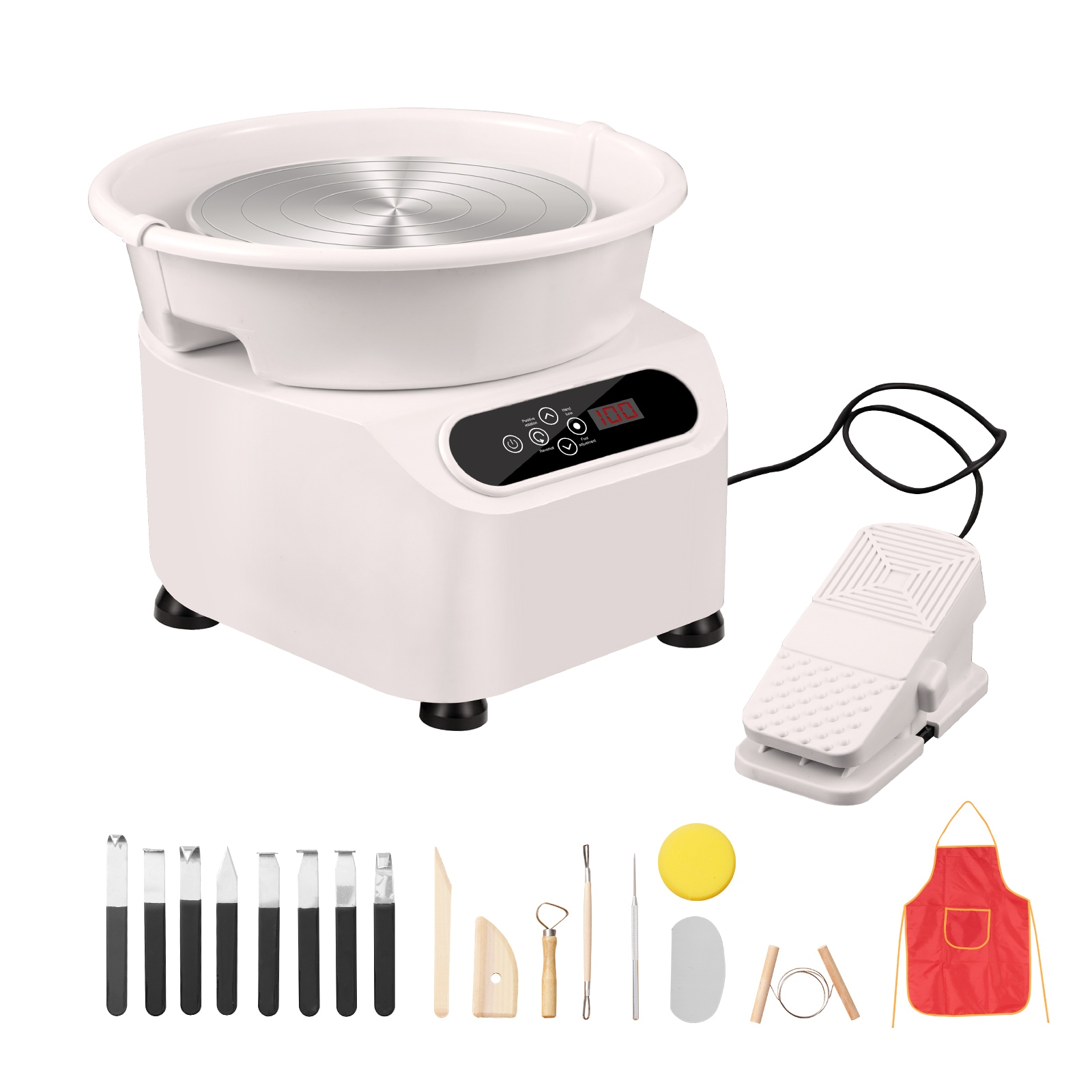 SVOPES SCZQLPJXS10Y01871V1 Pottery Wheel Direct Drive Ceramic Wheel with Shaping Tools for DIY Art Craft 10 inch Pottery Forming Machine 350W Electric Wheel for Pottery with Foot Pedal and LCD Touch Screen  White