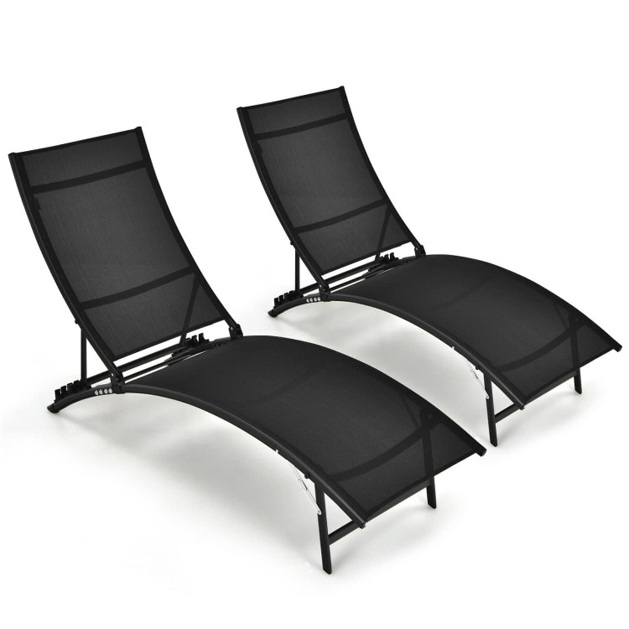 BABOOM BOM-NP10219-CO Patio Chaise Lounges Set of 2 Stackable Black Steel Frame Stationary Chaise Lounge Chair with Black Sling Seat