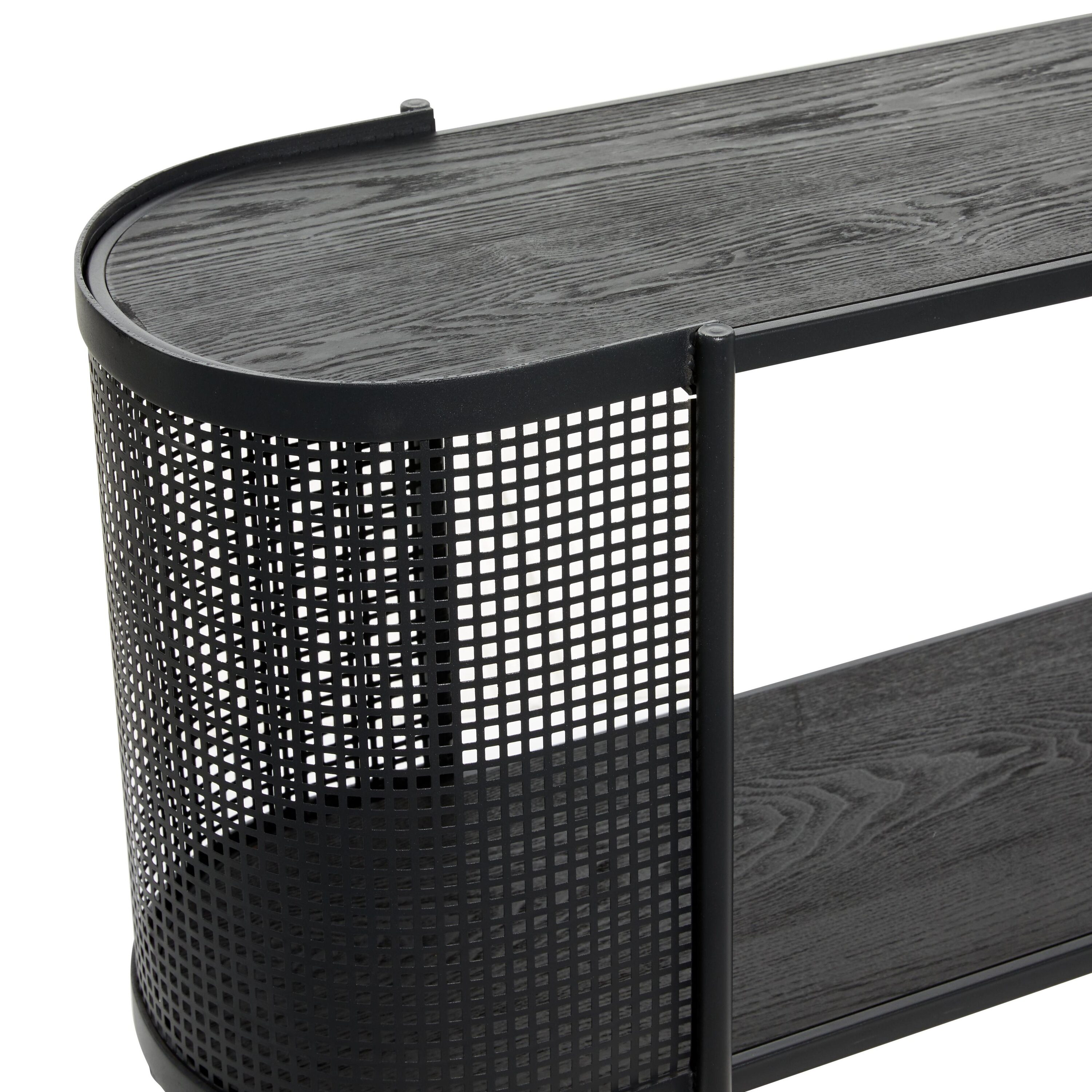 Elegant Black Metal Console Table with Storage Shelf