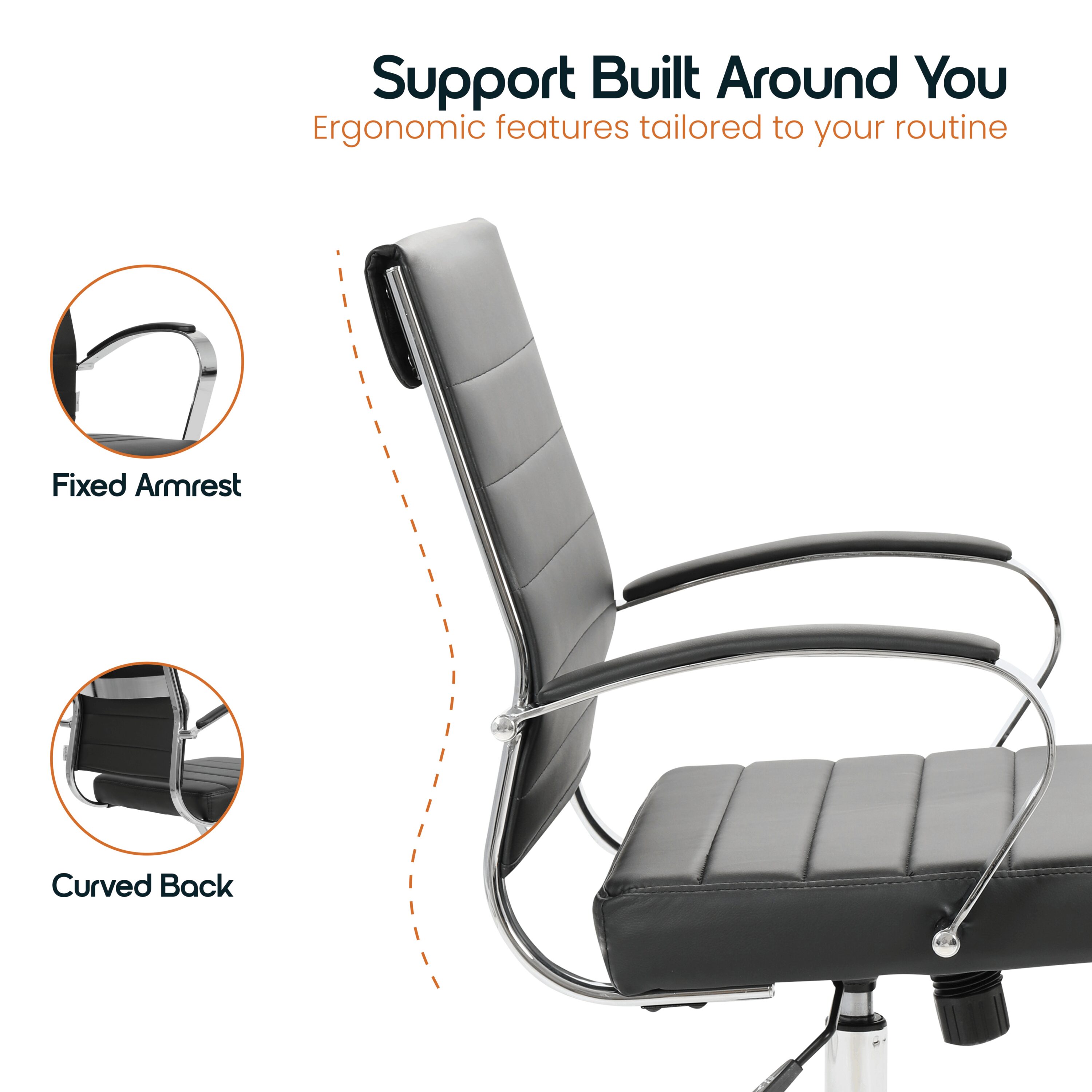 Leisuremod Benmar Black Contemporary Ergonomic Adjustable Height Swivel ...