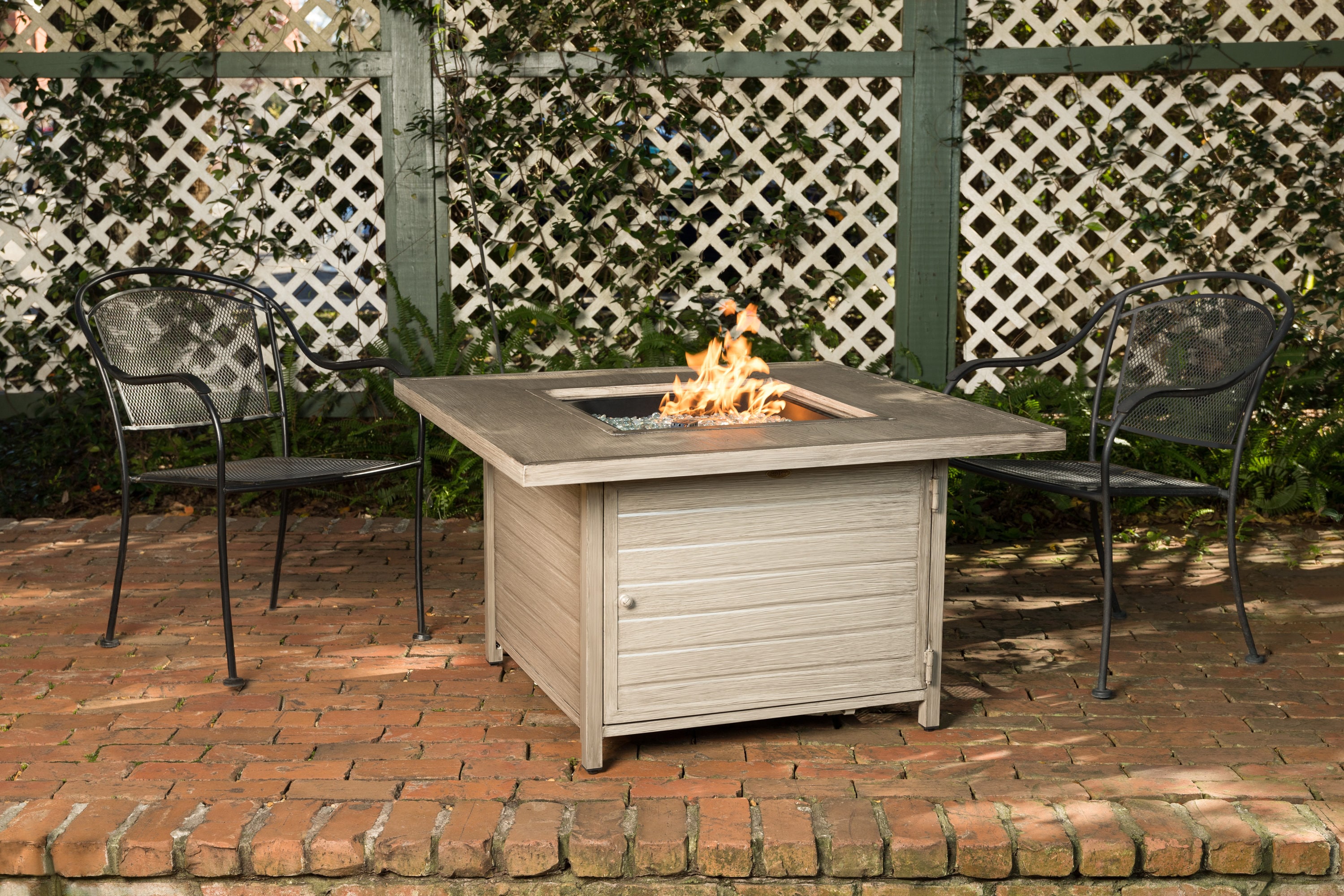 Langhorne Square Aluminum Gas Fire Pit Table in Barnwood Finish