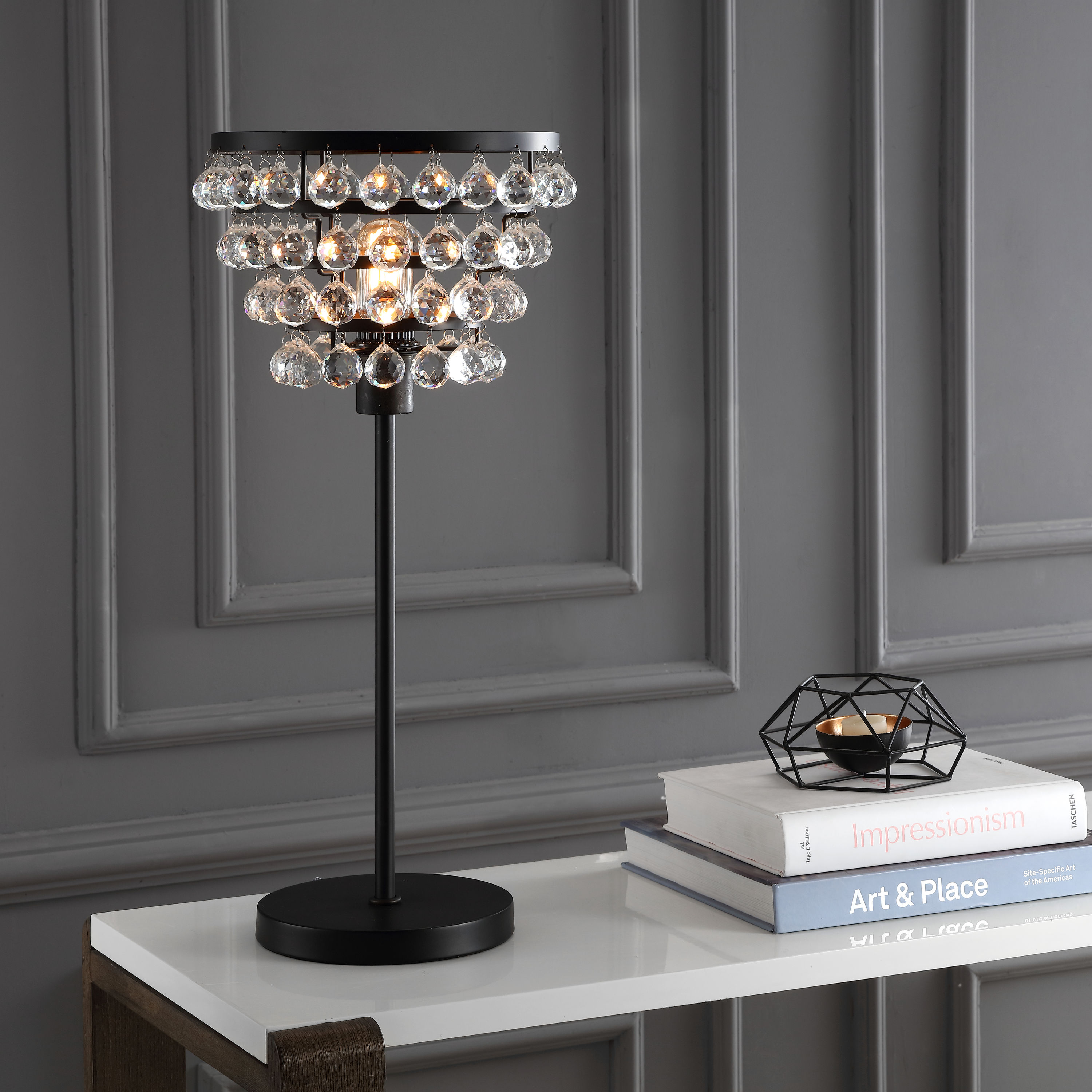 JONATHAN  Y JYL9004A Buckingham Crystal/Metal Modern Transitional 25-in Bronze LED Incandescent Table Lamp with