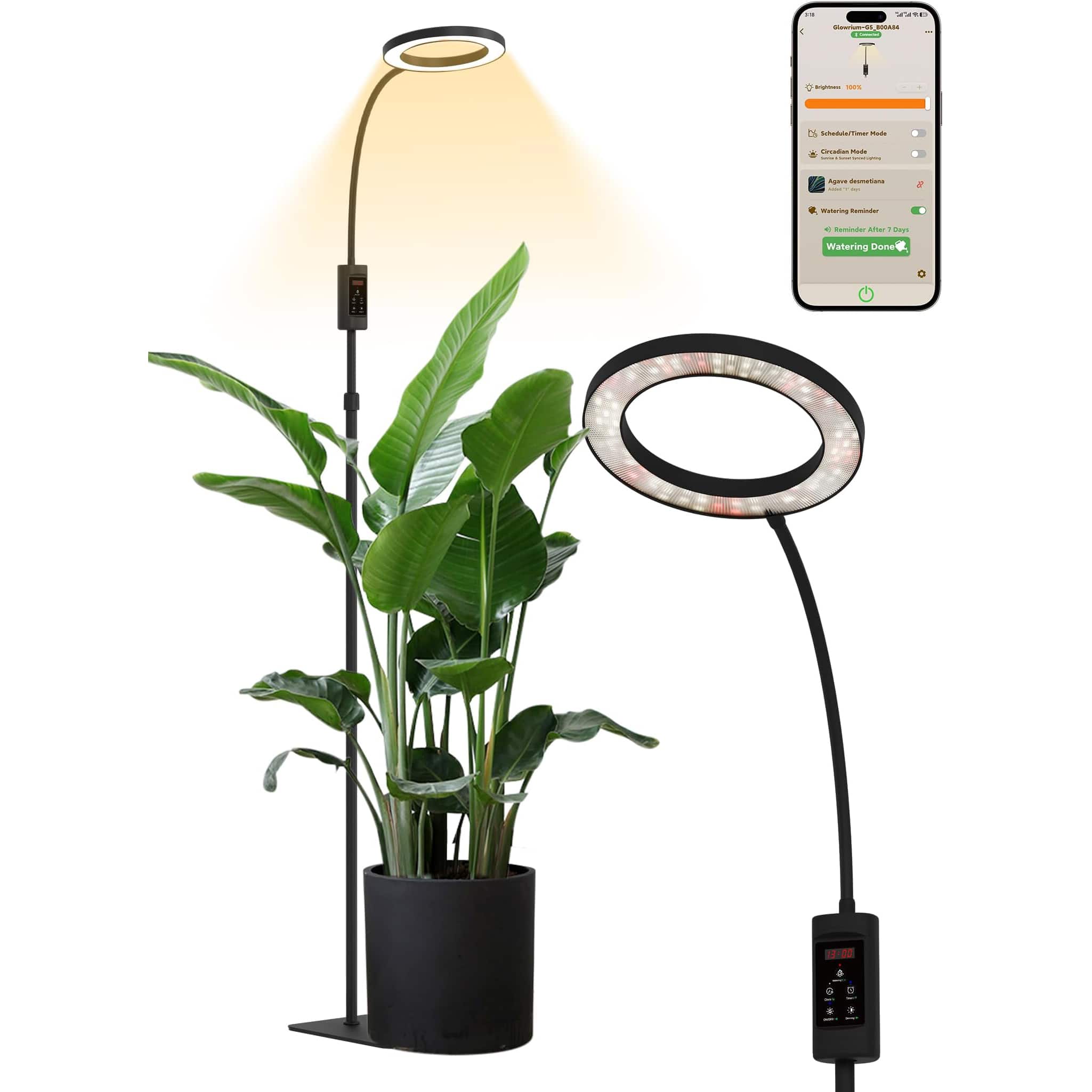 Aoibox  Smart Bluetooth Indoor Grow Light 24W Full Spectrum LED Adjustable Height 47 to 70.9 Inch Auto Timer for Large Tall Houseplants 1 Piece