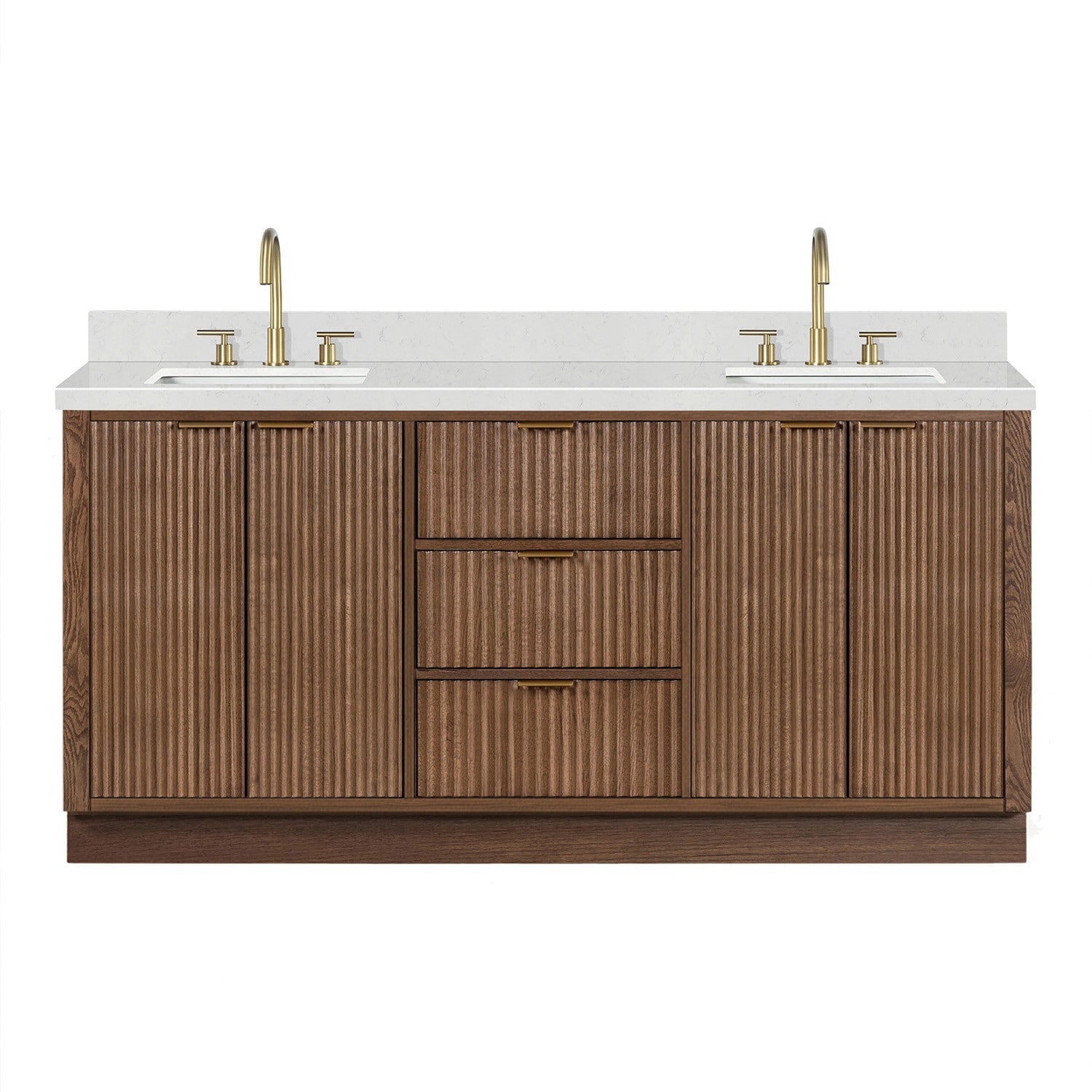 ARIEL Milan 72-in Brown Oak Undermount Double Sink Bathroom Vanity with Carrara White Quartz Quartz Top