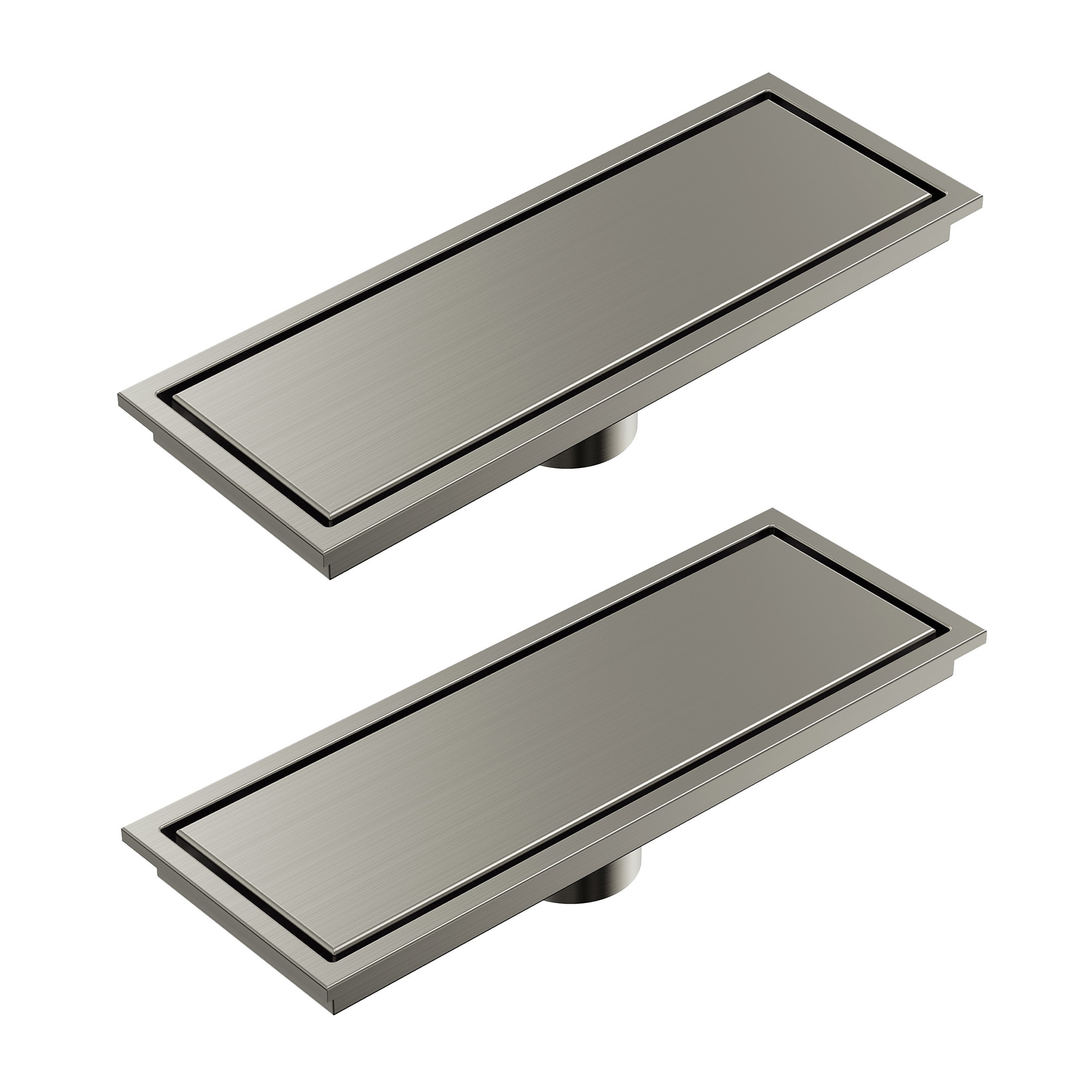 GRANDJOY - Brushed Nickel 2 Pack 12-in Stainless Steel Linear Shower Drain with Reversible Cover