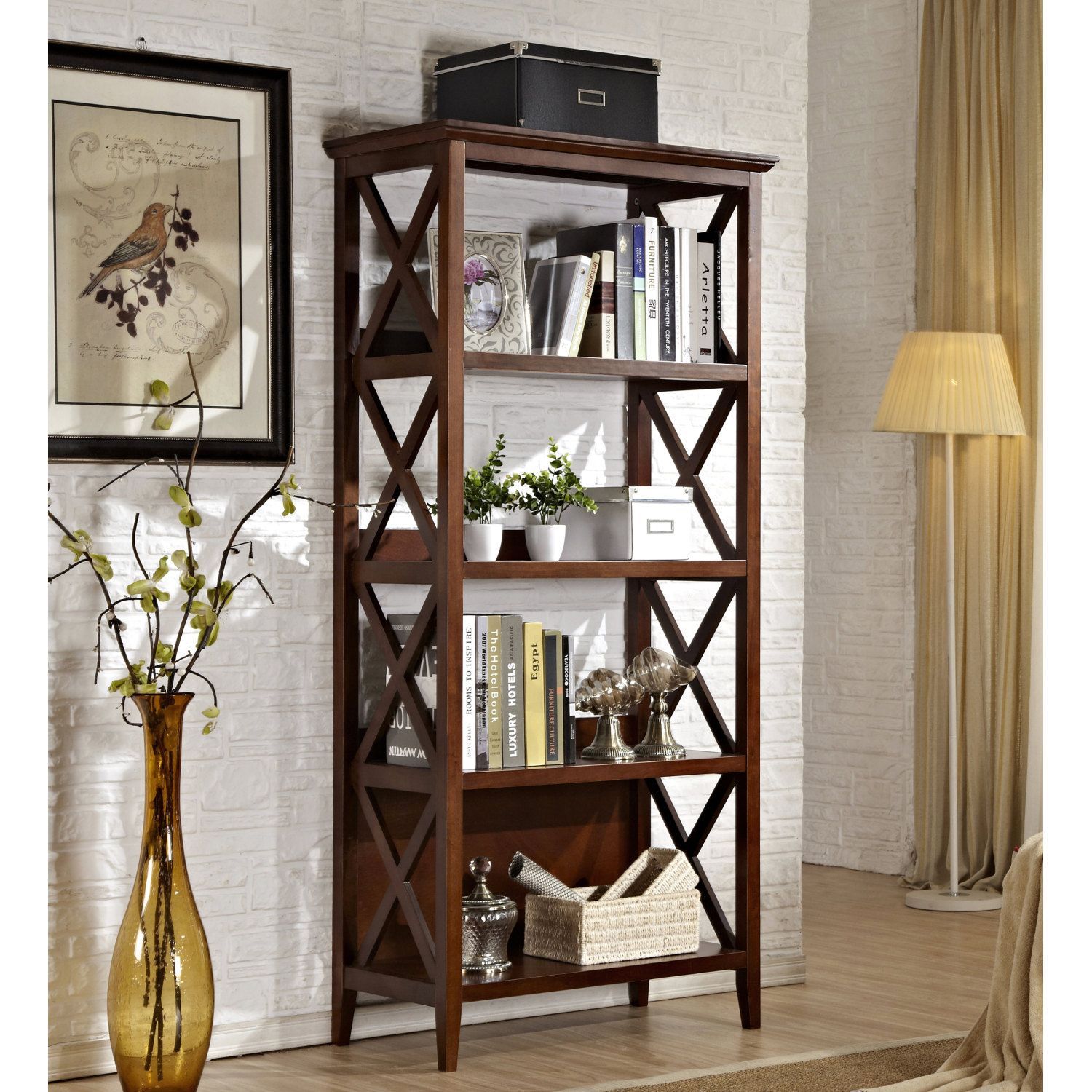 JASMODER HT-14009BWA Walnut Metal 15.80-Inches W x 67.00-Inches H x 31.50-Inches D )