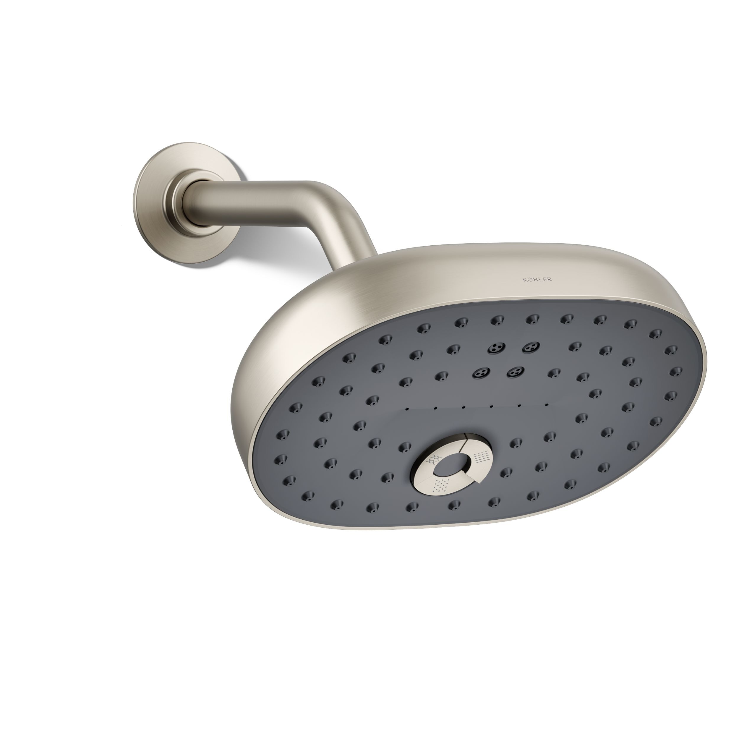 KOHLER 26290-BN Statement 3 -Spray Vibrant Brushed Nickel 7.94-in Oblong Shower Head High Pressure 2.5 GPM