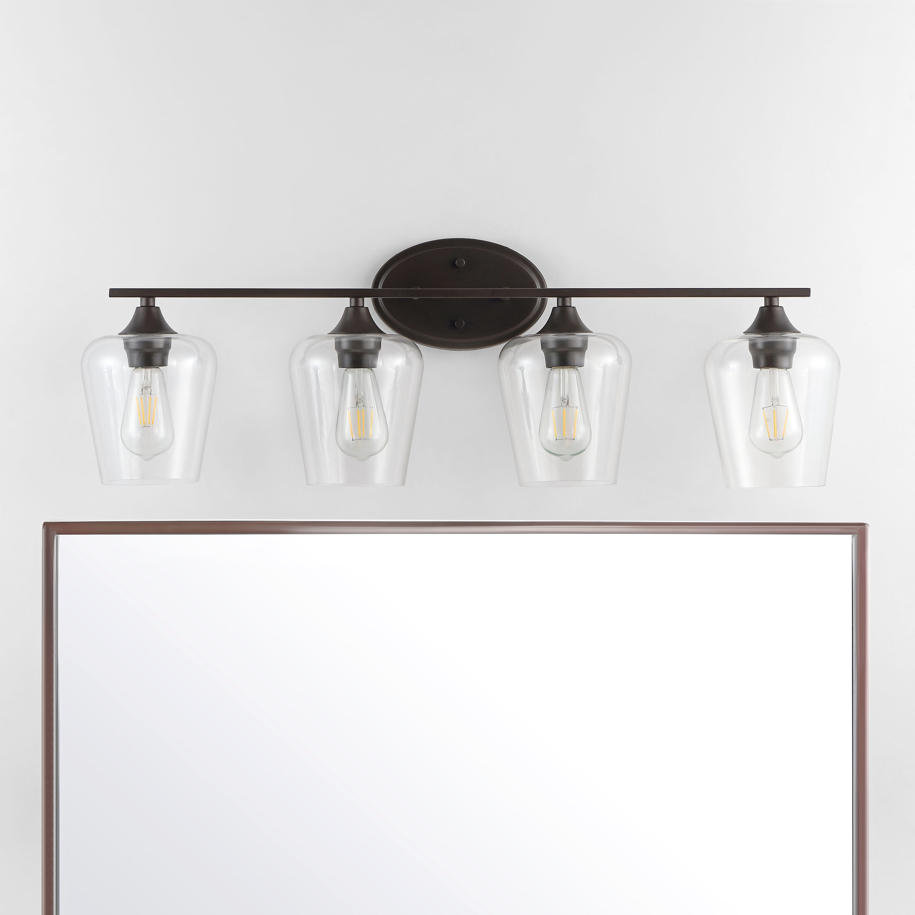 Jonathan Y Jayne Ironseeded Glass Farmhouse Rustic 32 In 4 Light Oil Rubbed Bronze Led French 8096