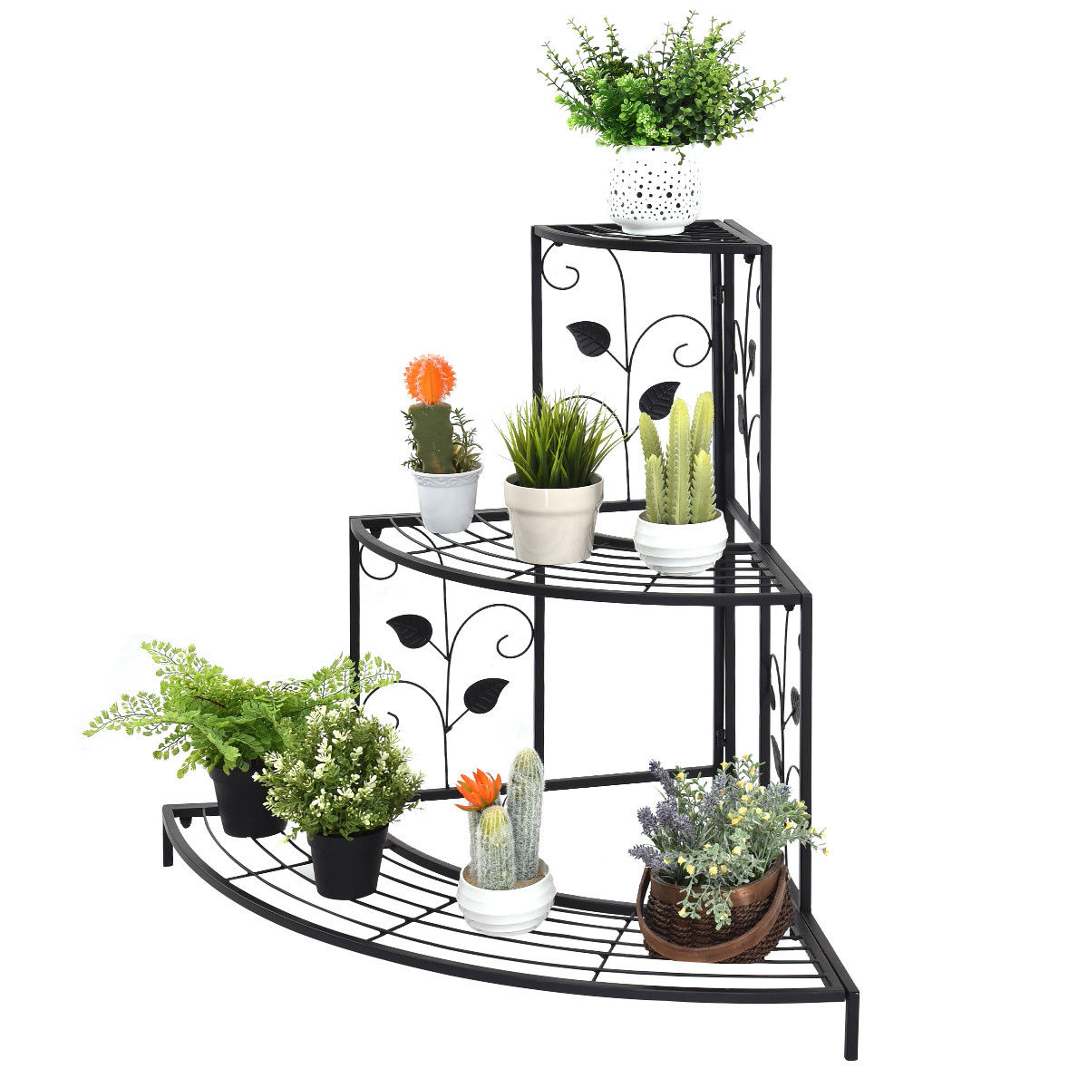 Slickblue 3-Tier Black Corner Plant Stand with Step-Style Tiers and Ample Space for Indoor Balcony or Patio