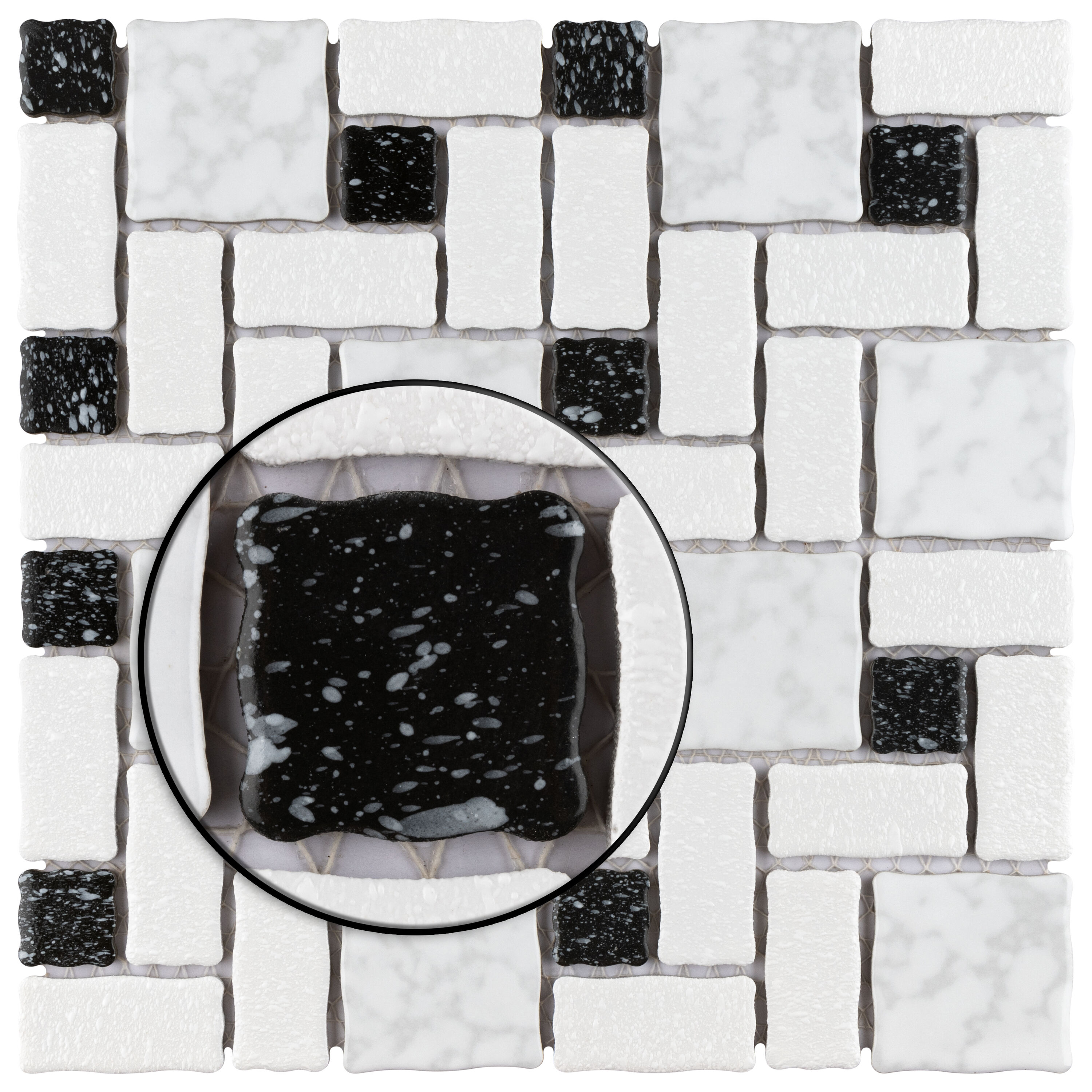 Academy 12" x 12" Black and White Porcelain Mosaic Tile