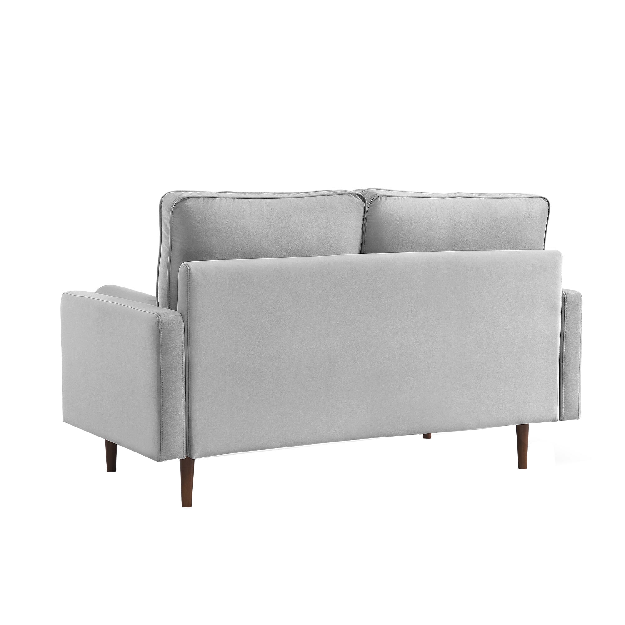 69 Inch Grey Velvet Sofa with Wood Legs and Bolster Pillows