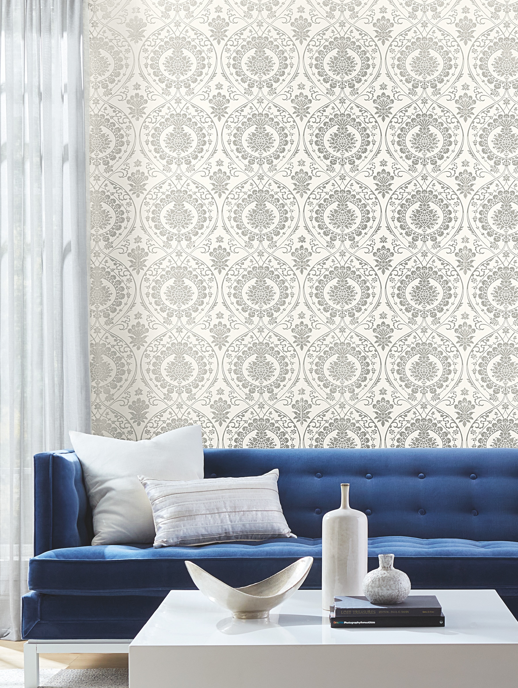 York Wallcoverings DM4905 Damask Resource Library 60.8-Sq. Feet White Non-woven Damask Unpasted Wallpaper