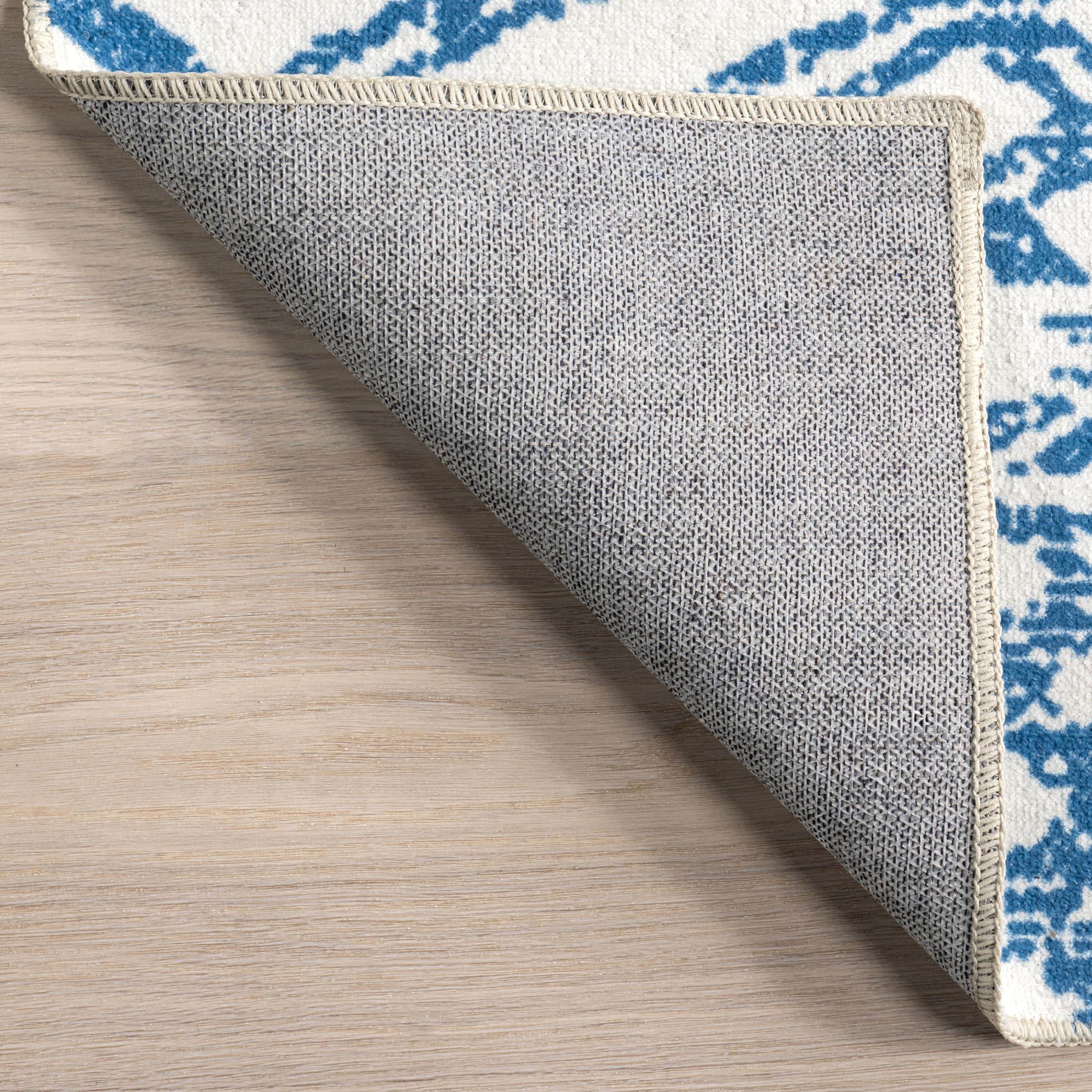 Rosanne Blue and Ivory Geometric 5' x 8' Washable Synthetic Area Rug