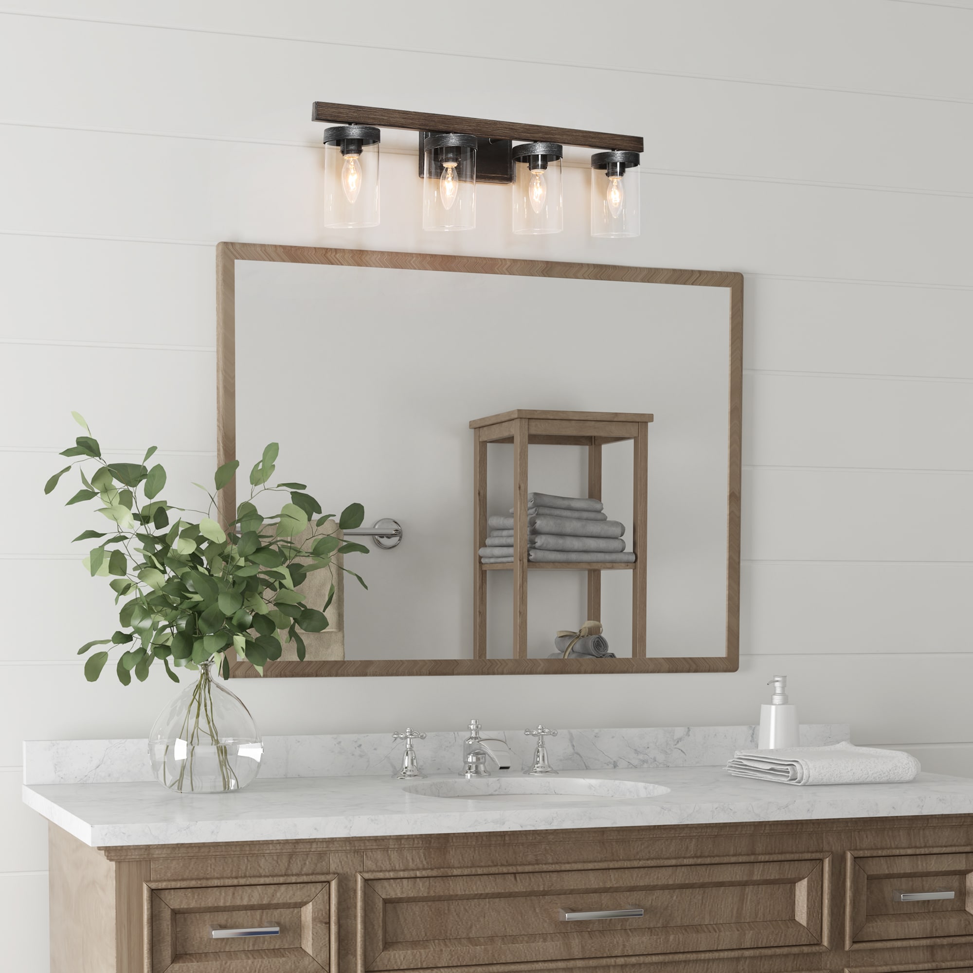 LNC Lapps 28-in 4-Light Distressed Brown LED Rustic Vanity Light Bar ...