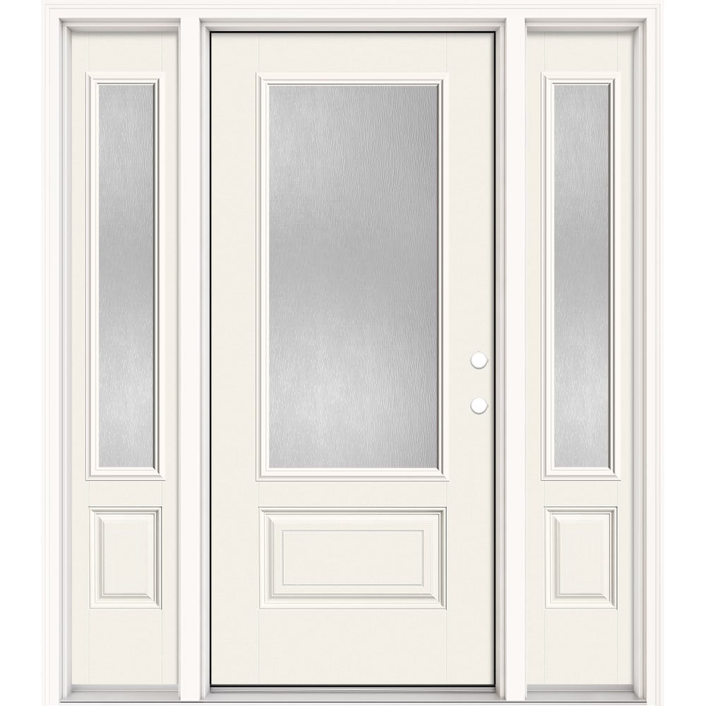 Masonite 630572 Performance Door System 64-in x 80-in x 4-9/16-in Fiberglass 3/4 lite Left-hand inswing Arctic White Painted Prehung Front Door with Sidelights with Brickmould Insulating core