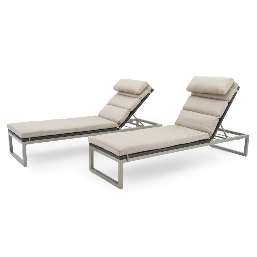 RST Brands OP-PEAL2-MILO-E-SLTK Milo Set of 2 Wicker Stackable Espresso Aluminum Frame Stationary Chaise Lounge Chair(s) with Gray Sunsharp Cushioned Seat
