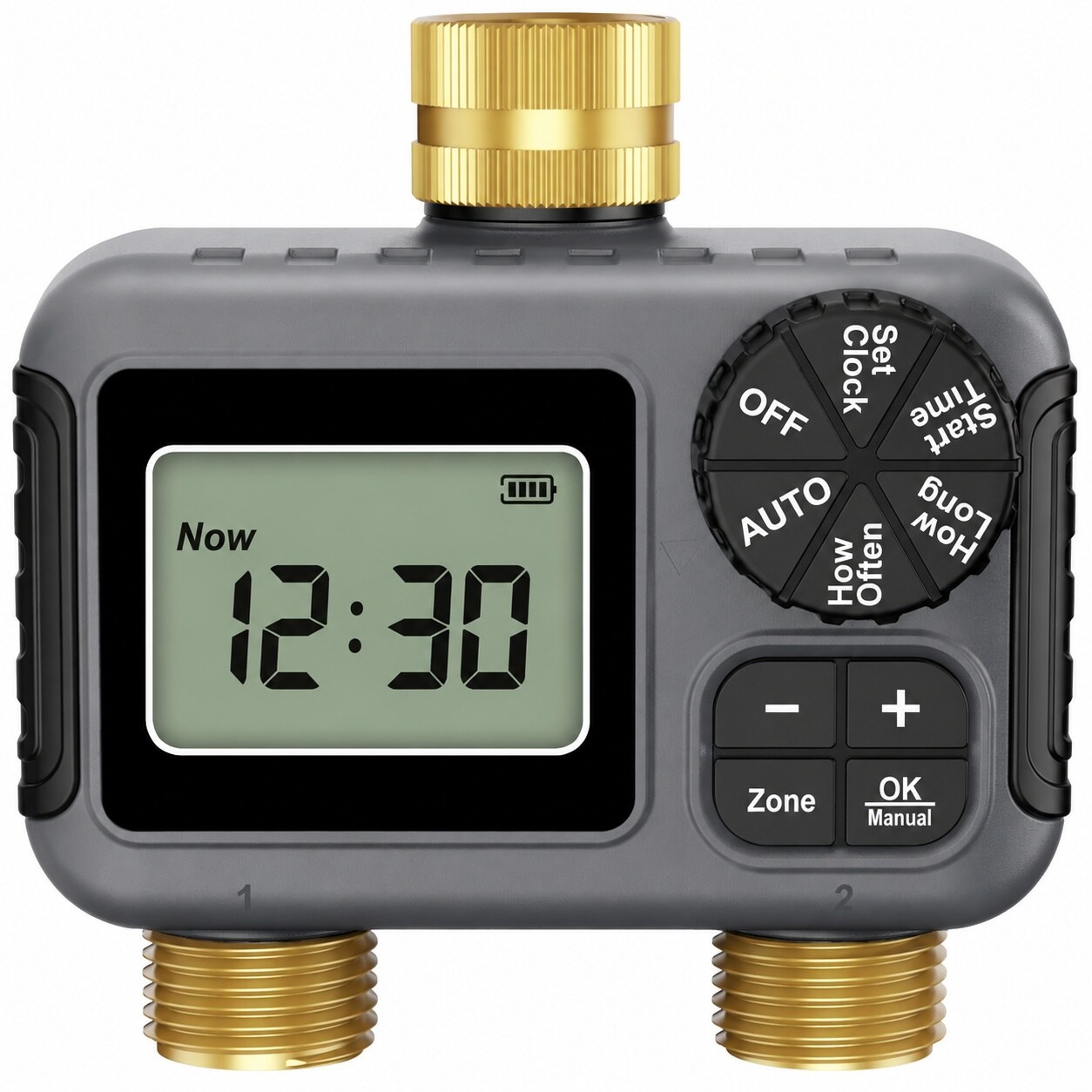 Etokfoks  2 Outlets Sprinkler Timer Brass Inlet Outlet Water Timer for Garden Hose Auto Manual Rain Delay IPX5 Waterproof