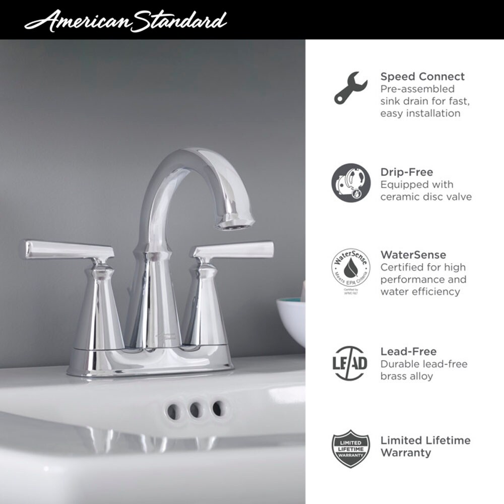 Polished Chrome 4-Inch Centerset Bathroom Faucet with Drain Assembly