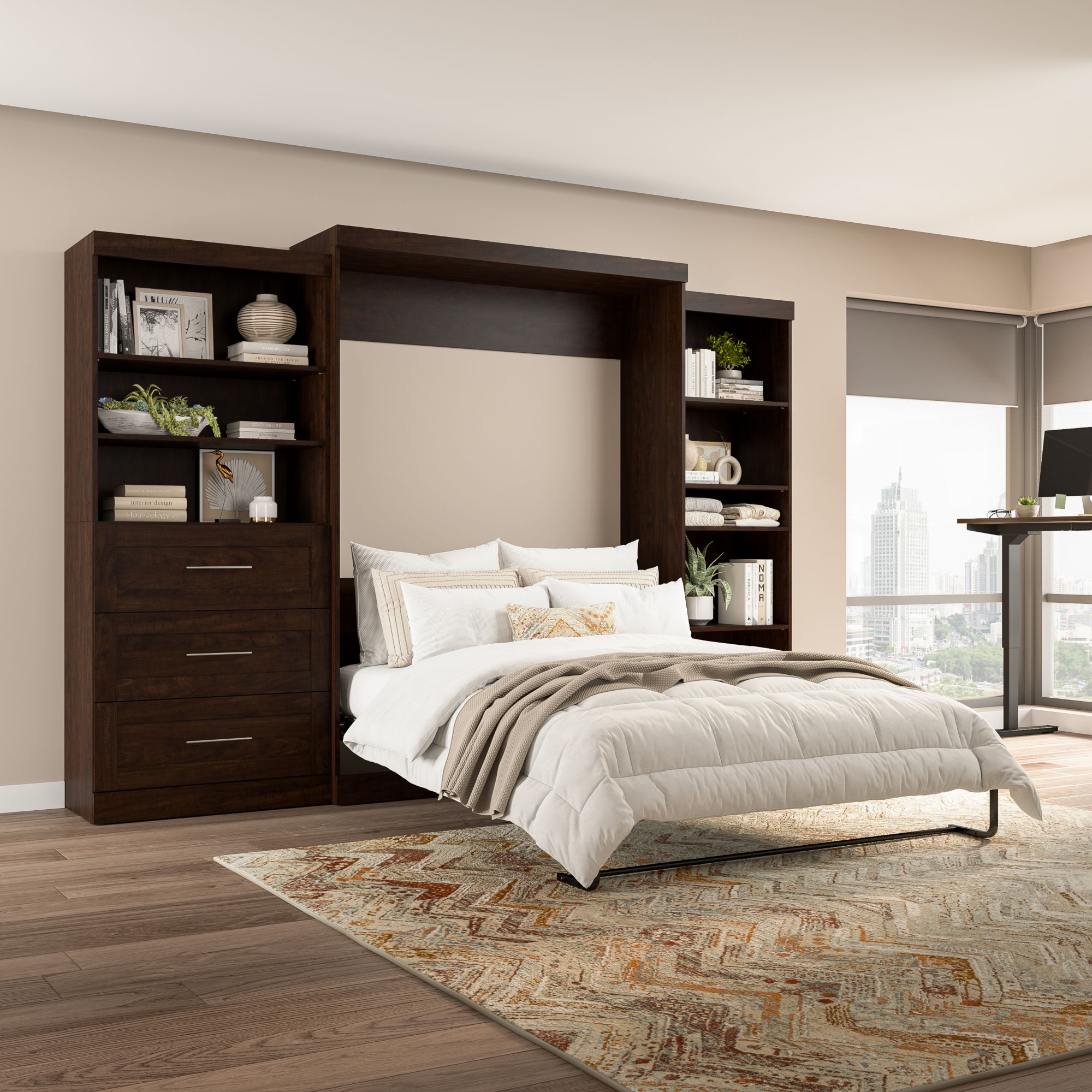 Bestar Pur Chocolate Queen Composite Murphy Bed at Lowes.com