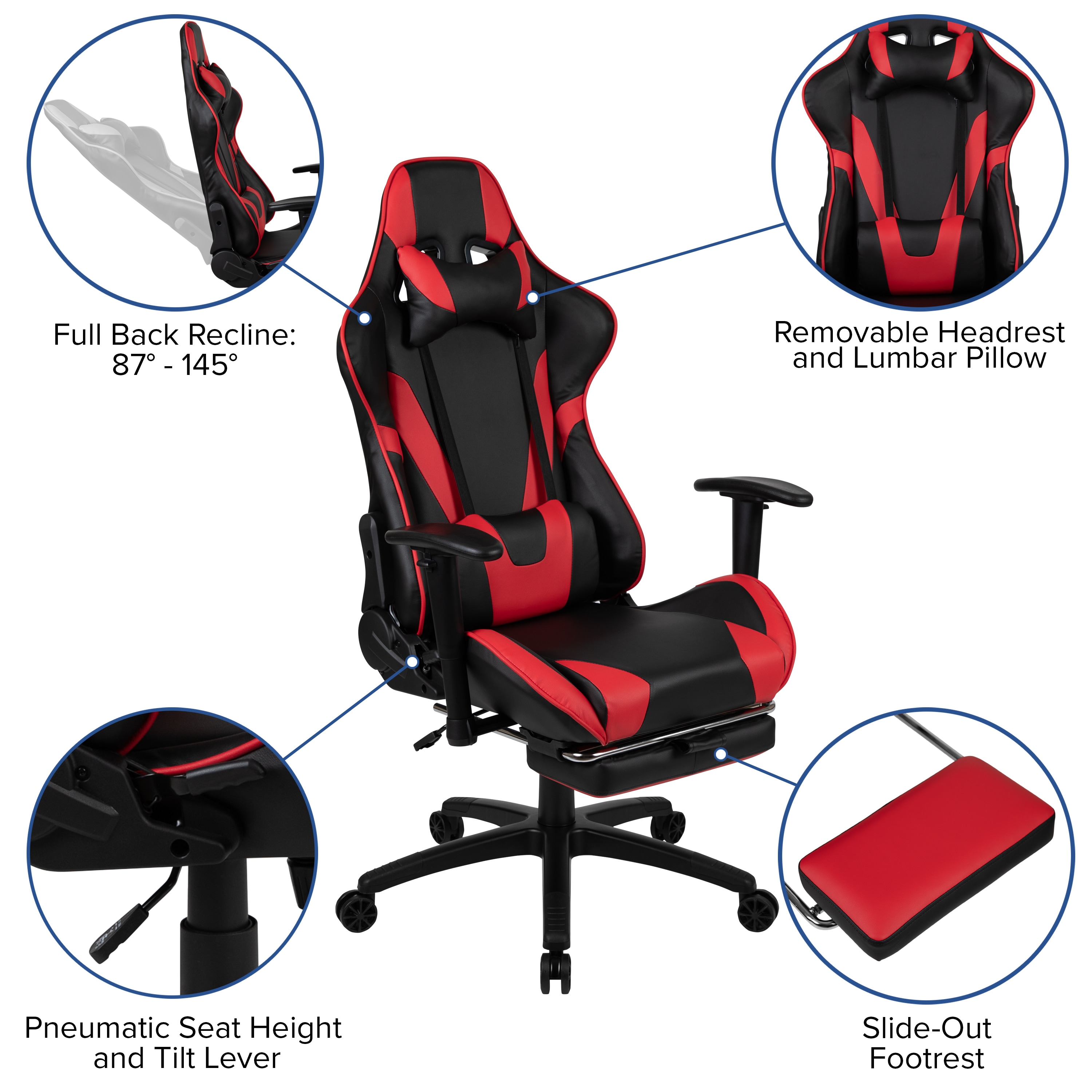 Flash Furniture Ergonomic Gaming Chair with 4D Armrests, Headrest, & Lumbar  Support-Black/Red