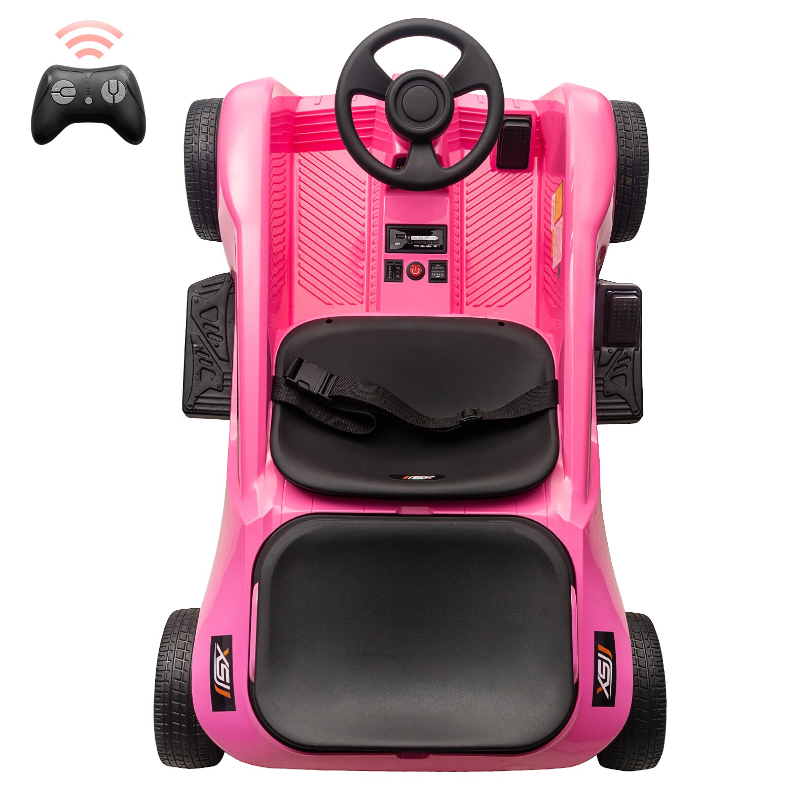 Der Rose RIDE ON CAR-002762 24V Two Seater Electric Ride On Car For Kids With Remote Control Dual 120W Motors Music Usb Storage And Safety Features Pink