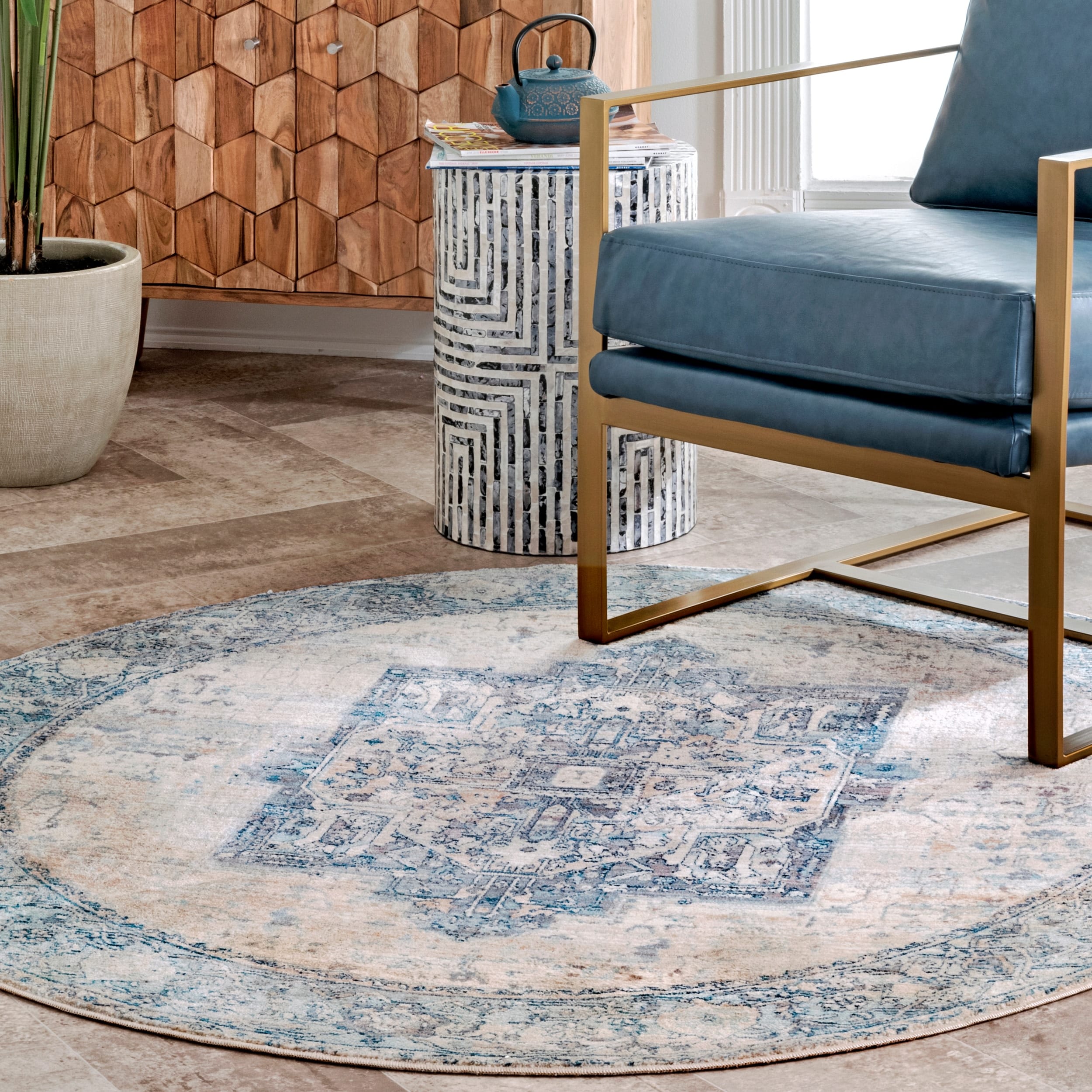 nuLOOM KHMC04C-O406 Ehtel 4 x 6 (ft) Loomed Polyester Light Blue Oval Indoor Medallion Area rug