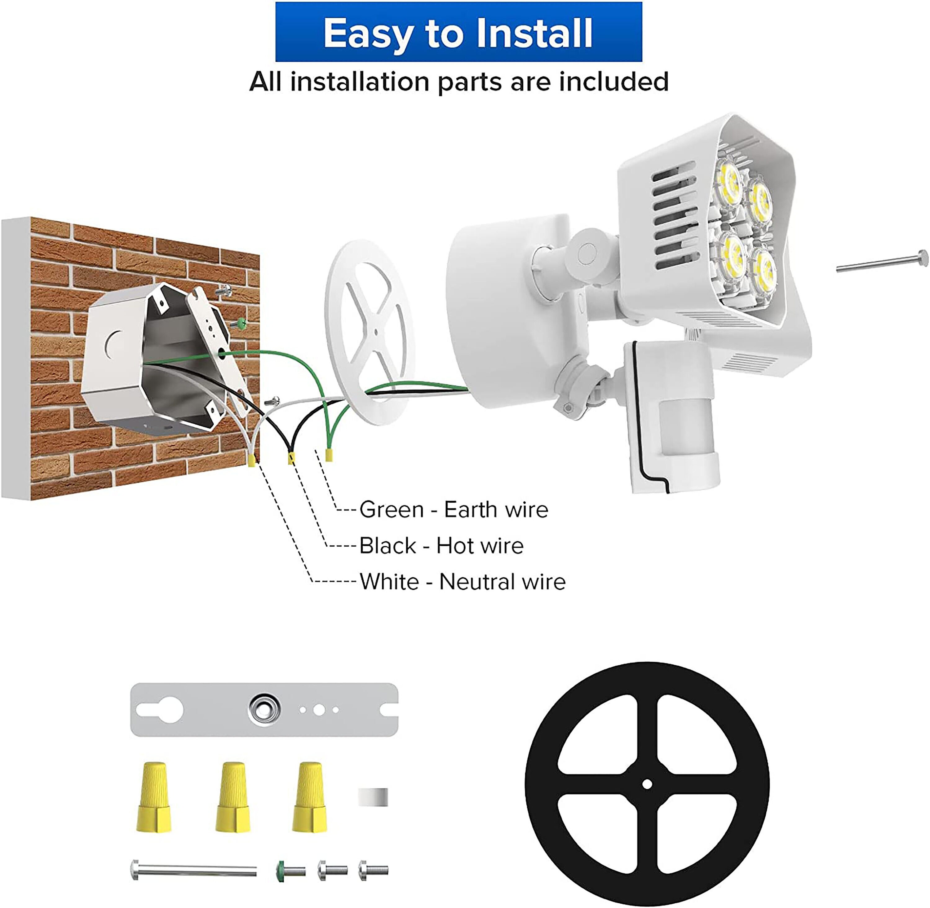 Sansi 180 Degree 250 Wattage Equivalent Hardwired Led White 2 Head Motion Activated Flood Light 