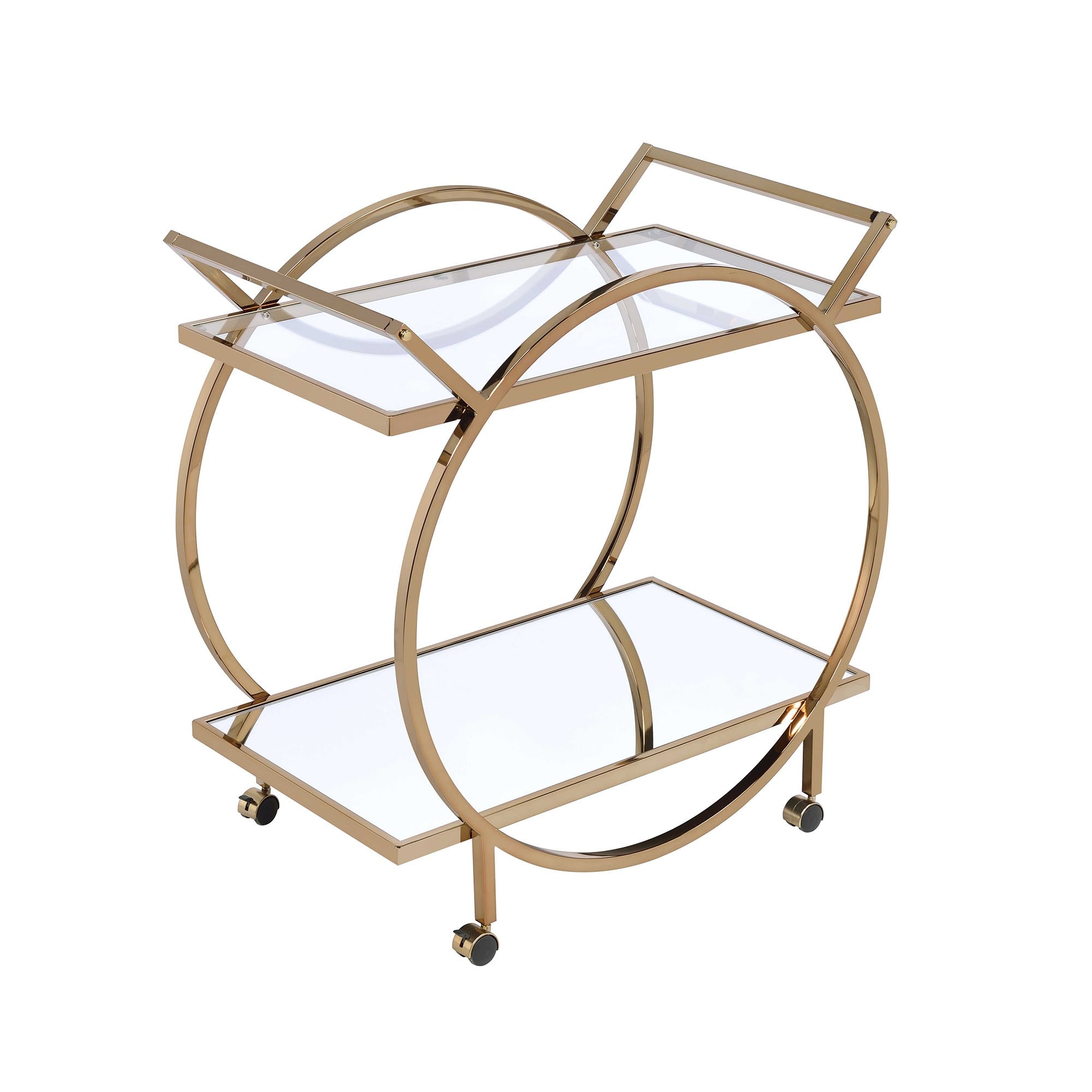 Gold and Clear Round Metal Serving Cart with Mirrored Shelf