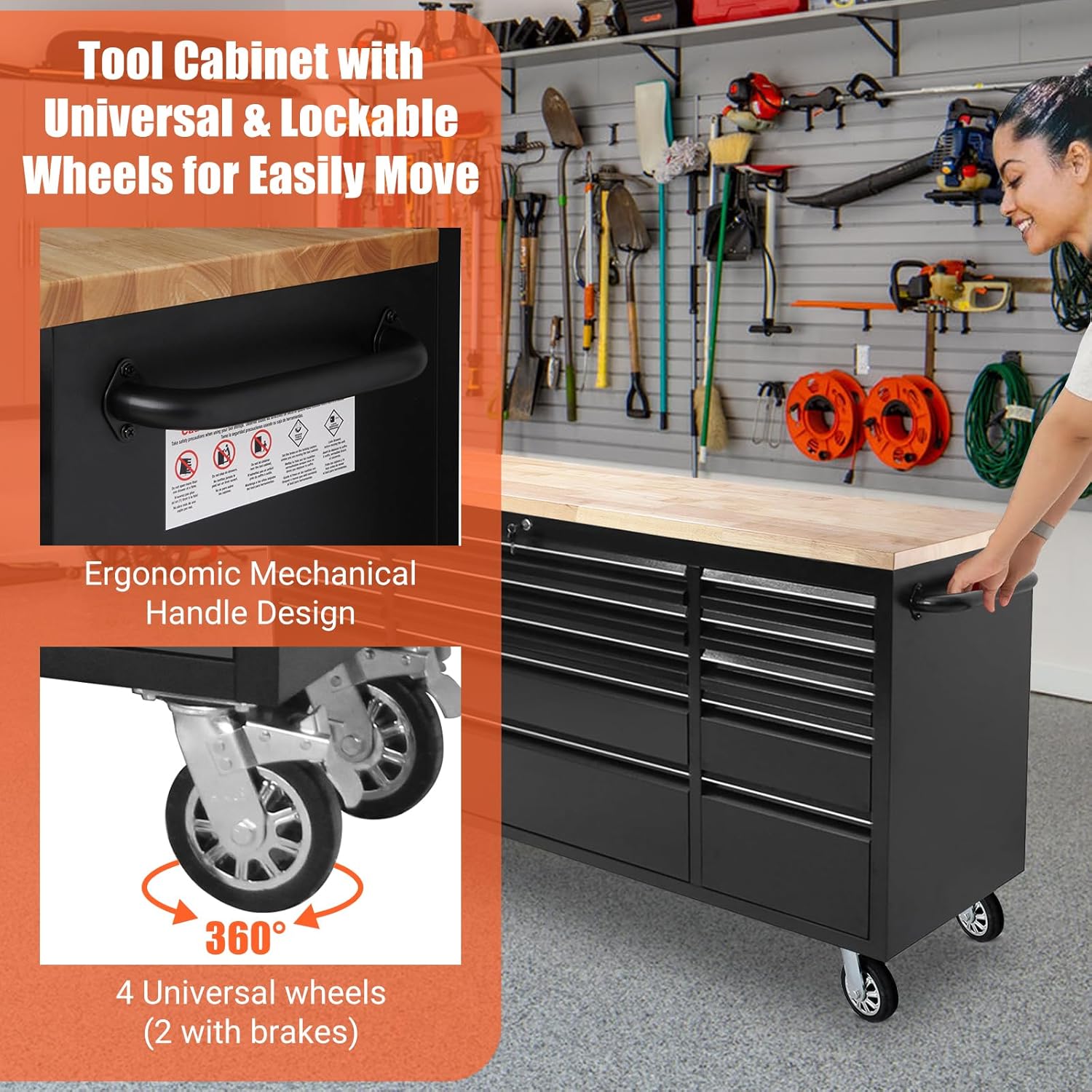 Garvee 78-in W x 34.56-in H 9 Drawers Stainless steel Tool Chest Combo ( Black ) Sansujyuku sansujyuku.com