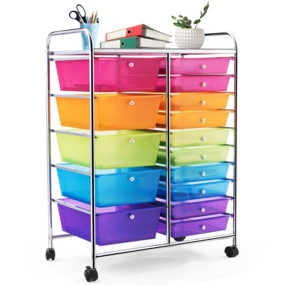 Tatayosi 15-Drawer Utility Rolling Organizer Cart Multi-Use Storage Transparent Multicolor