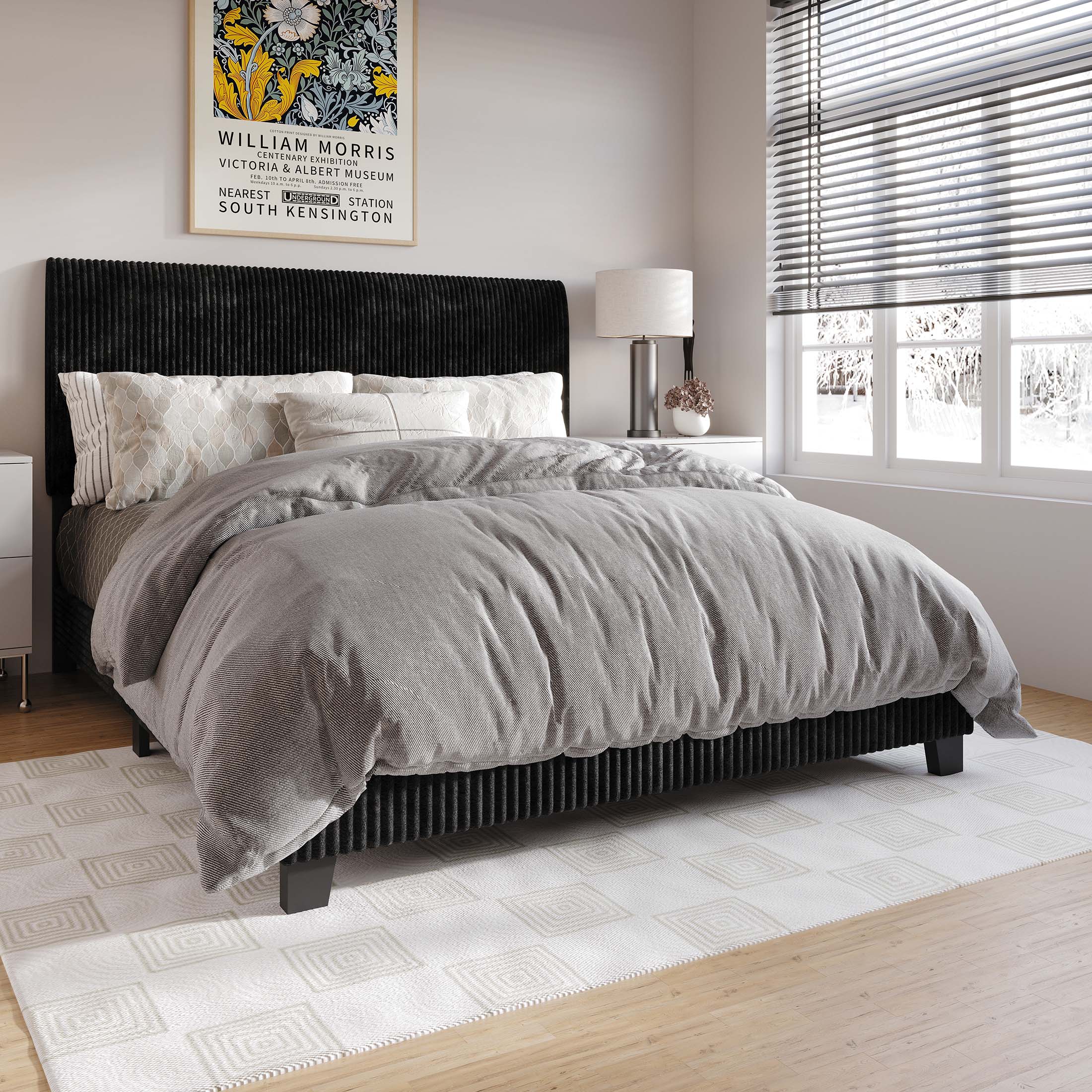 CasePiece Black Queen Wood Upholstered Bed