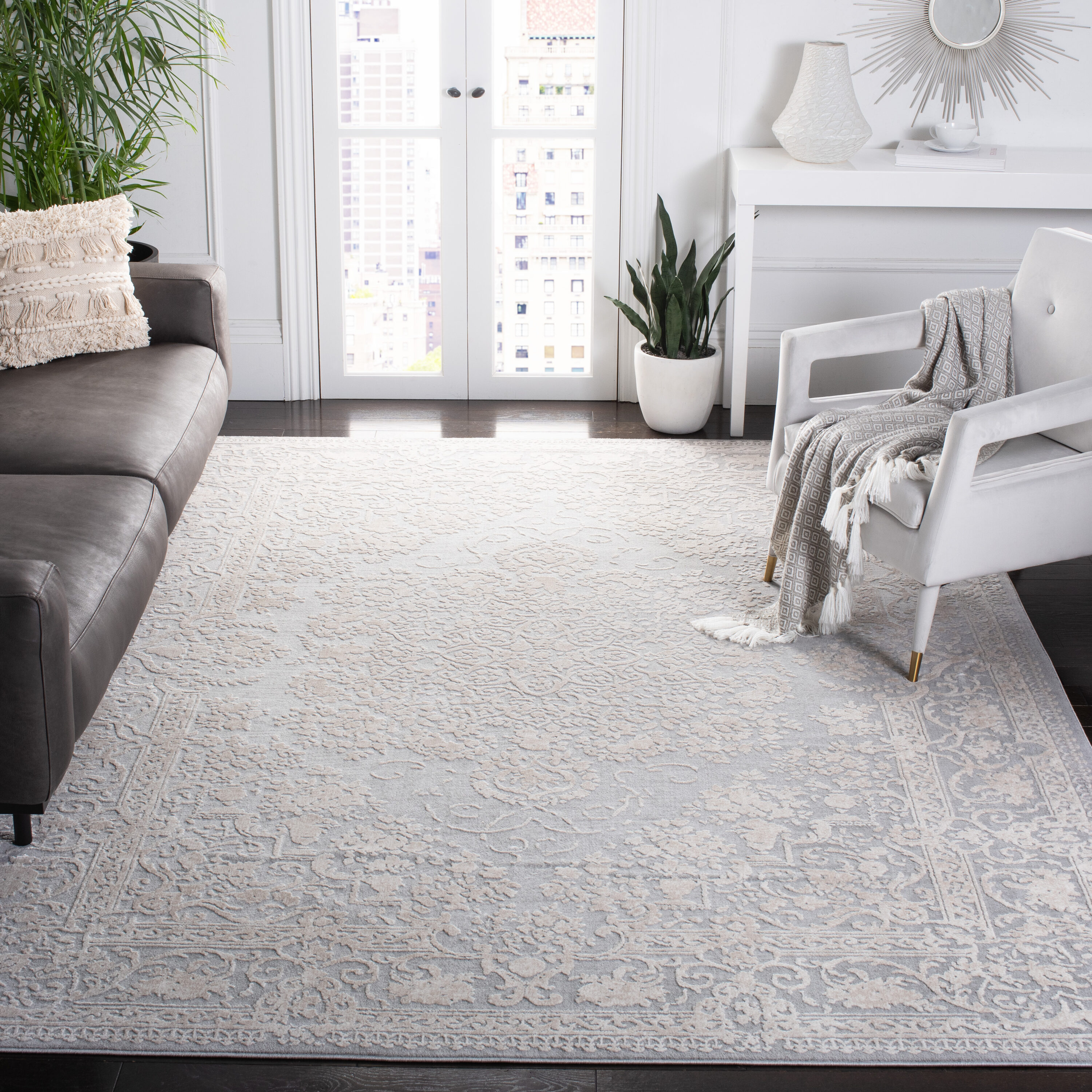 Reflection 8 x 10 (ft) Loomed Polyester/Polypropylene Light Gray/Cream Rectangular Indoor Mid-Century Modern Professionally Clean Only Area rug