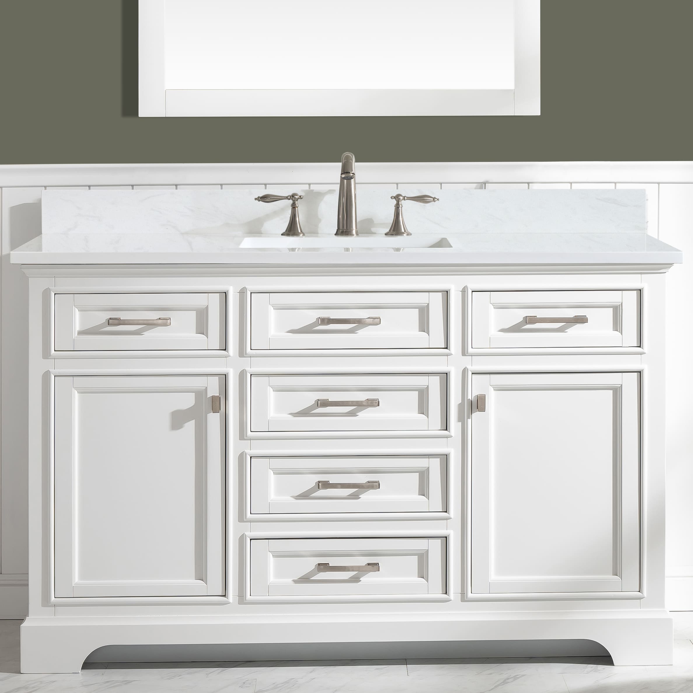 Design Element ML-54-WT Milano 54-in White Undermount Single Sink Bathroom Vanity with White Quartz Top