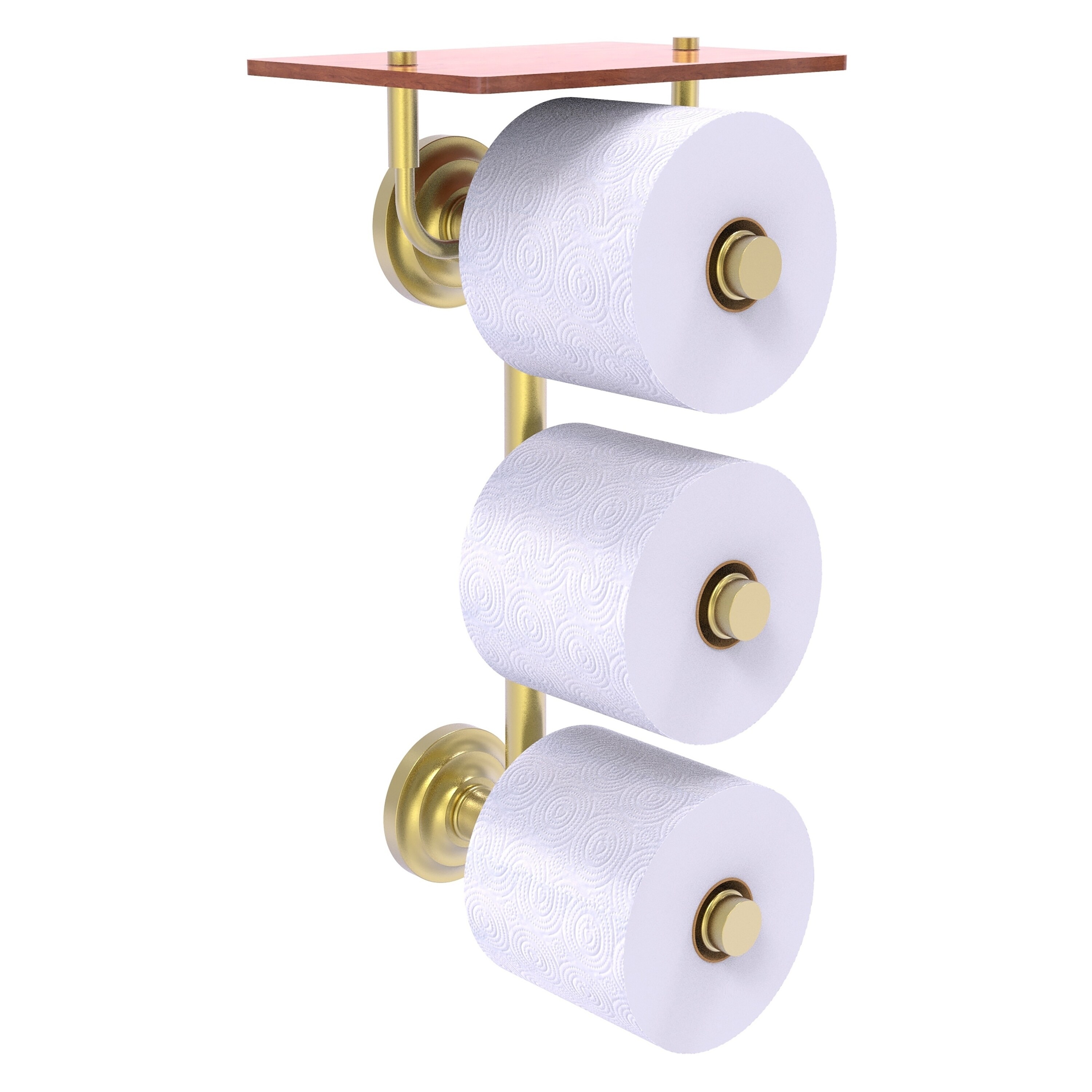 Allied Brass QN-35-3VS-IRW-SBR Que New Satin Brass Wall mount Double post Toilet Paper Holder 3 -Rolls with Storage